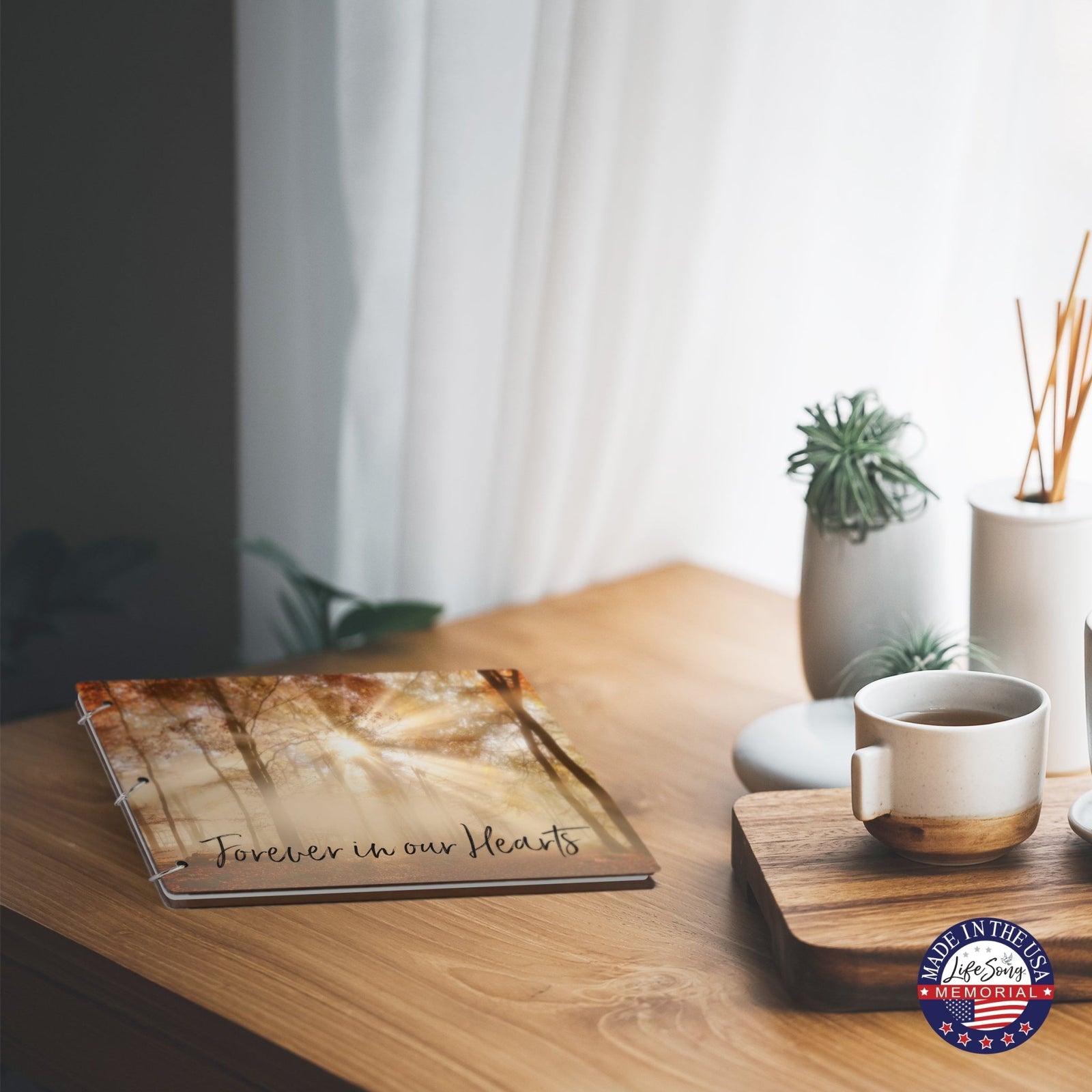 Celebration Of Life Funeral Guest Books For Memorial Services Registry With Wooden Cover - Forever In Our Hearts - LifeSong Milestones