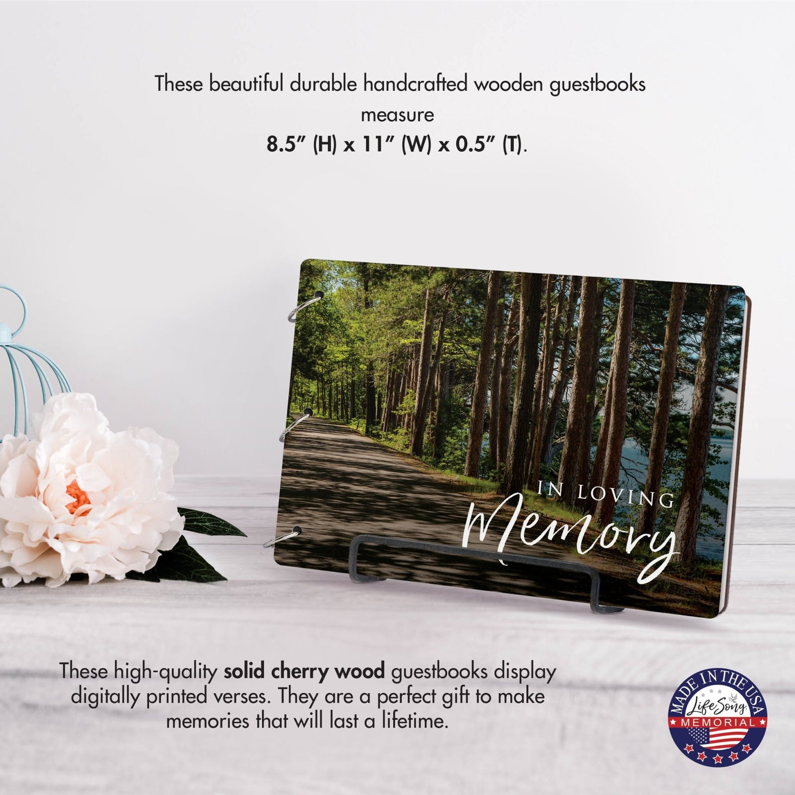 Celebration Of Life Funeral Guest Books For Memorial Services Registry With Wooden Cover - In Loving Memory - LifeSong Milestones