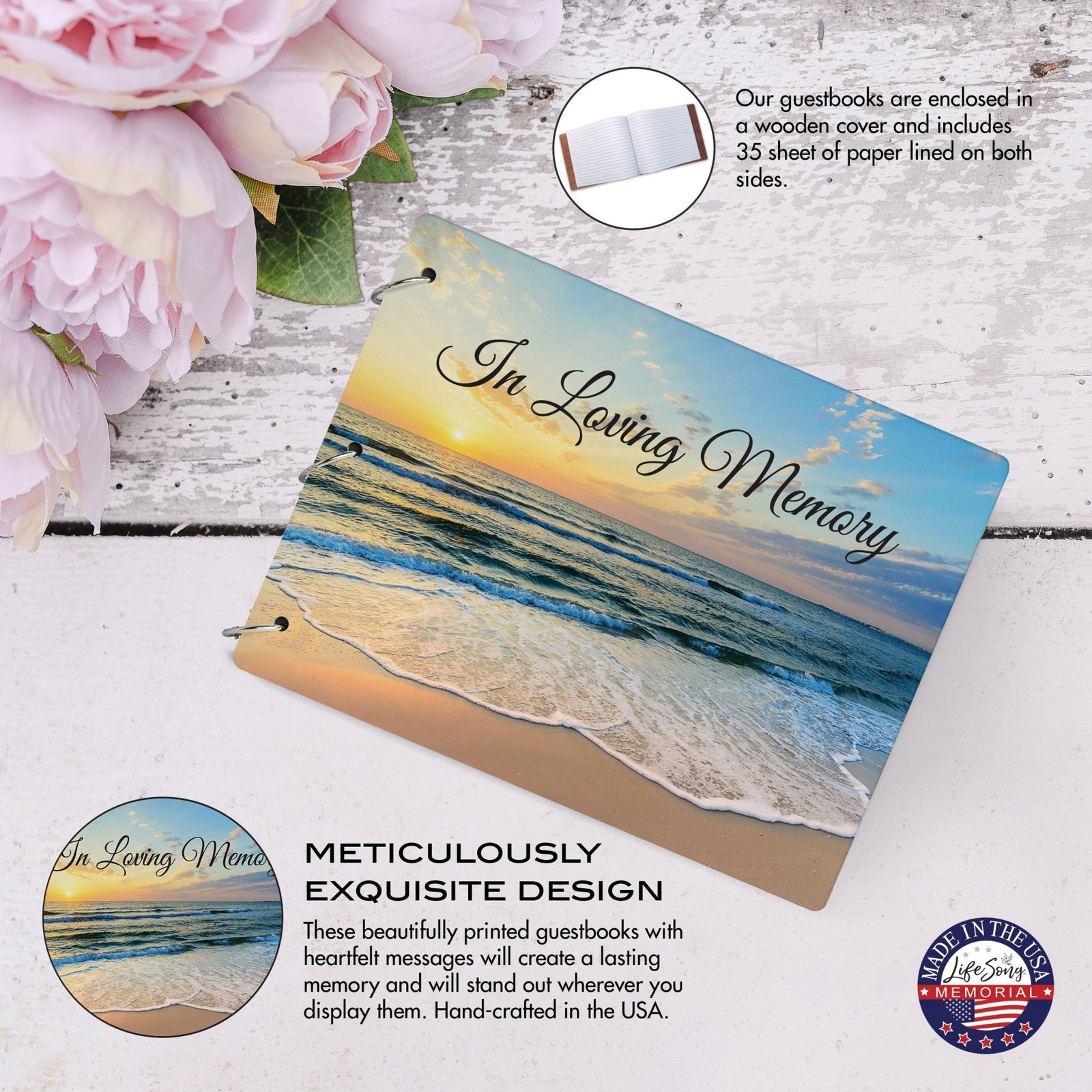 Celebration Of Life Funeral Guest Books For Memorial Services Registry With Wooden Cover - In Loving Memory - LifeSong Milestones