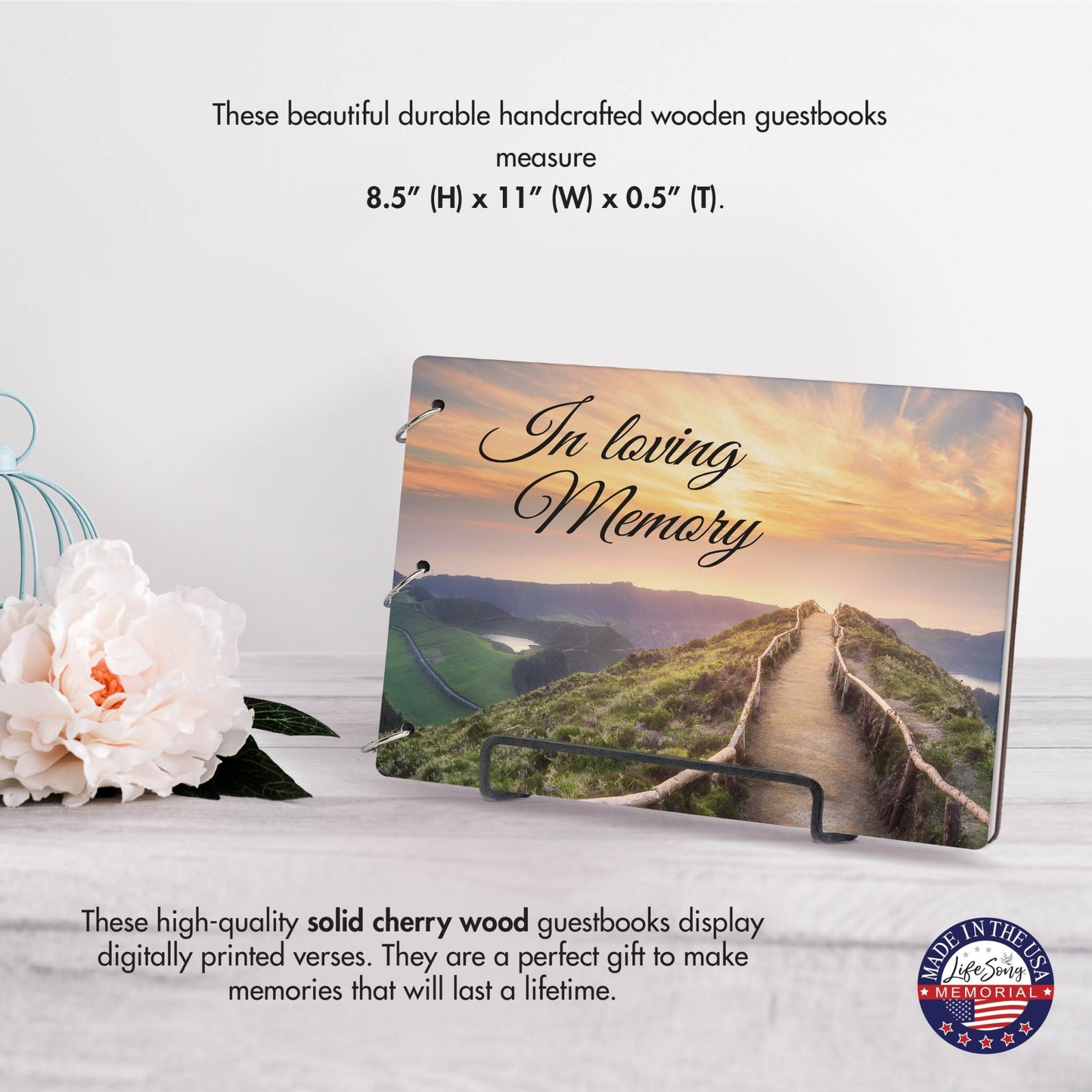 Celebration Of Life Funeral Guest Books For Memorial Services Registry With Wooden Cover - In Loving Memory - LifeSong Milestones