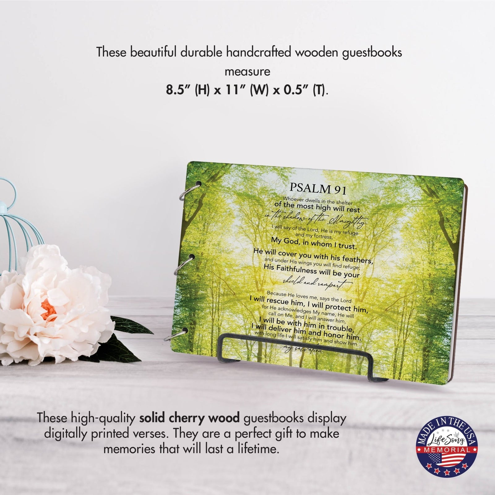 Celebration Of Life Funeral Guest Books For Memorial Services Registry With Wooden Cover - Psalm 91 - LifeSong Milestones