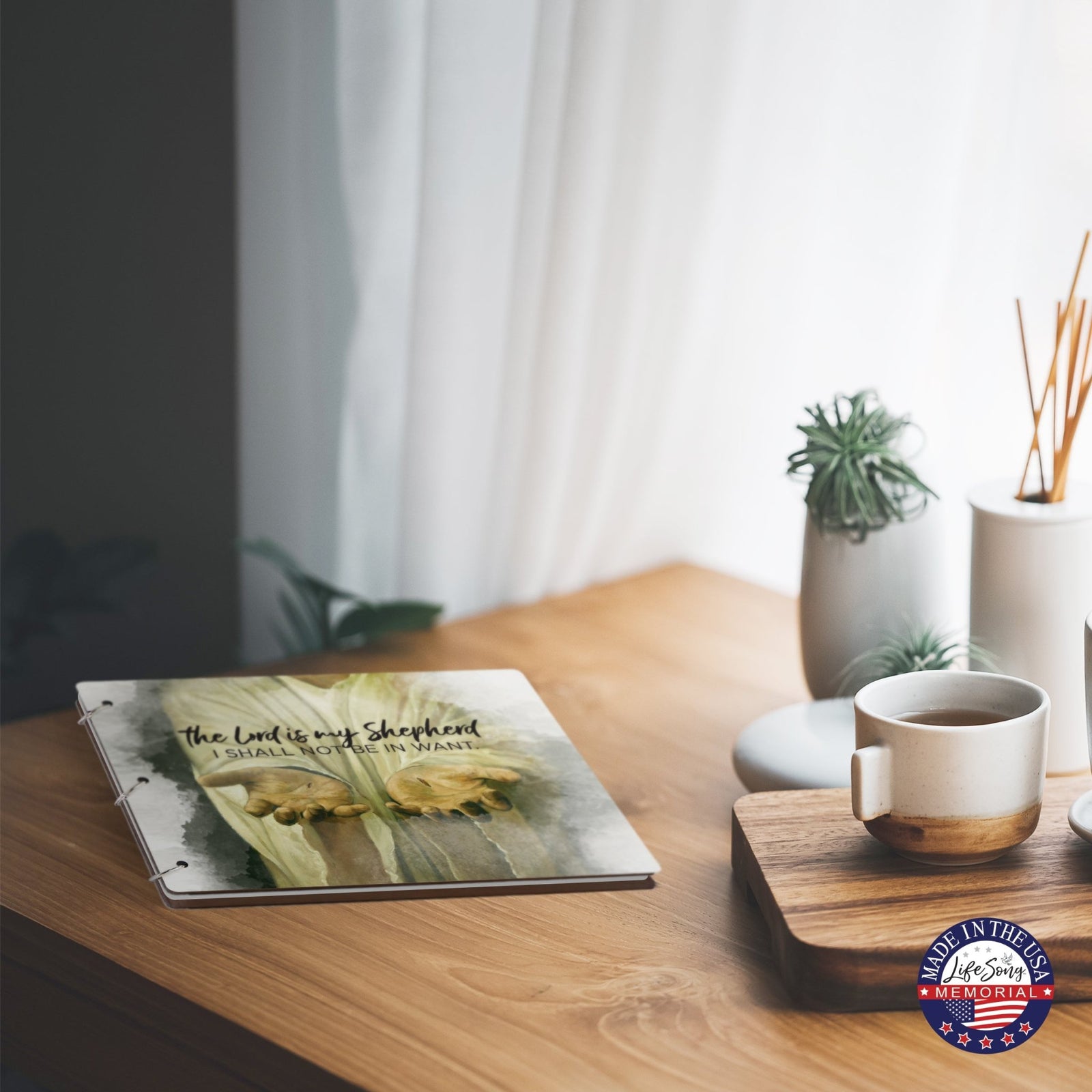 Celebration Of Life Funeral Guest Books For Memorial Services Registry With Wooden Cover - The Lord Is My Shepherd - LifeSong Milestones