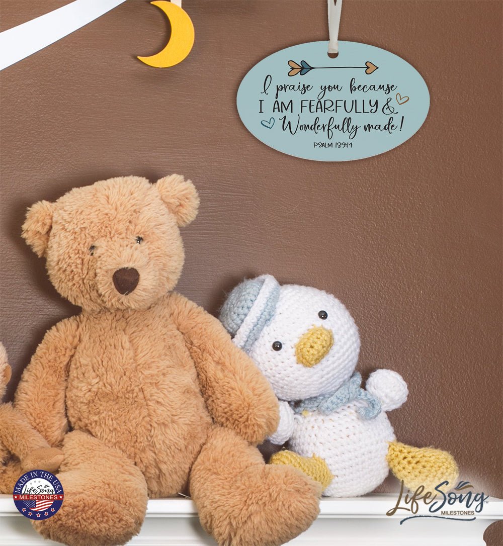 Child Baptism Blue Hanging Ornament Verse Gift for Godson - LifeSong Milestones