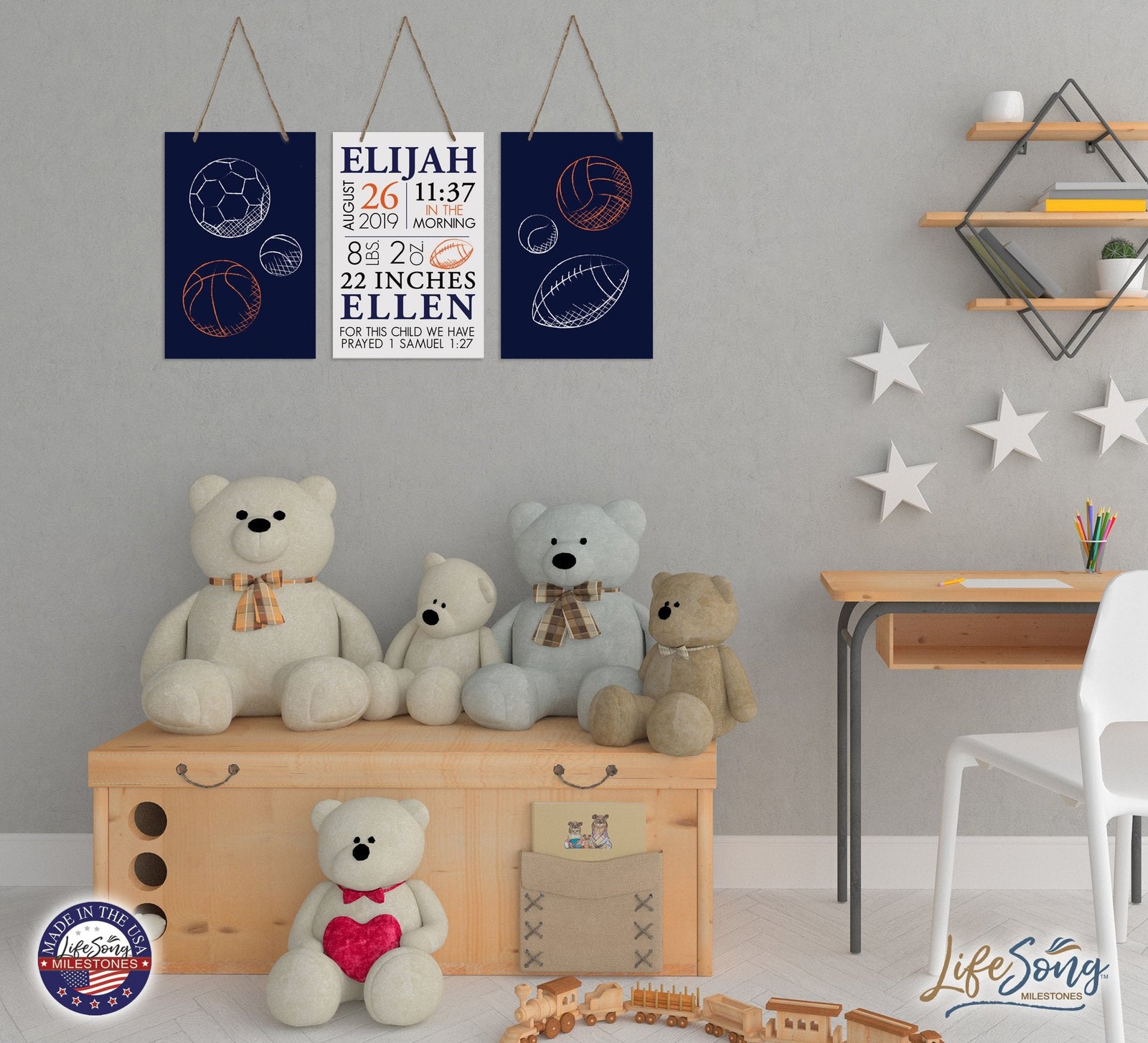 Childrens Wall Decor For Boys and Girls Bedroom - Blue Sports - LifeSong Milestones