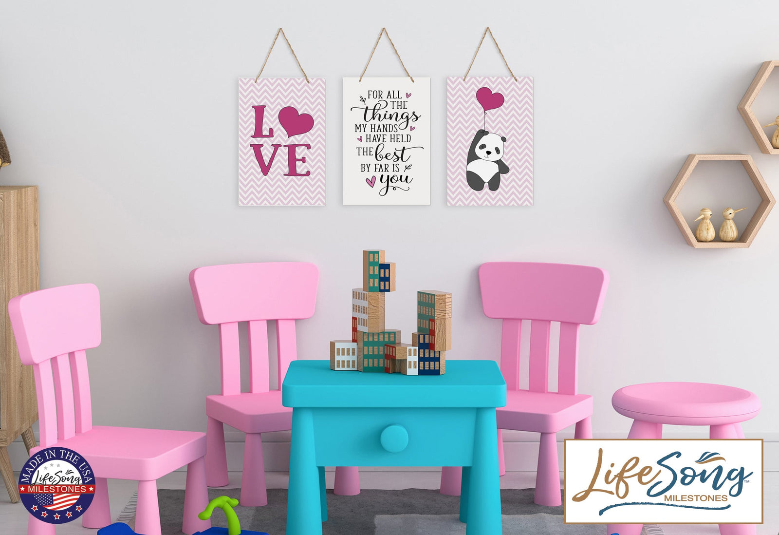 Childrens Wall Decor Set For Girls Bedroom - Pink - LifeSong Milestones