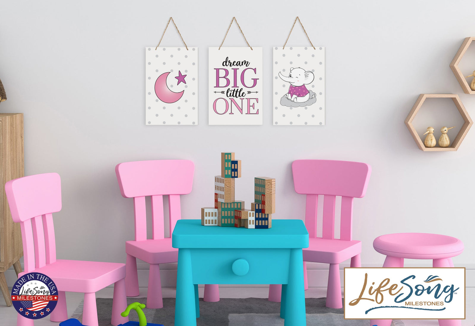 Childrens Wall Decor Set For Girls Bedroom - Pink - LifeSong Milestones