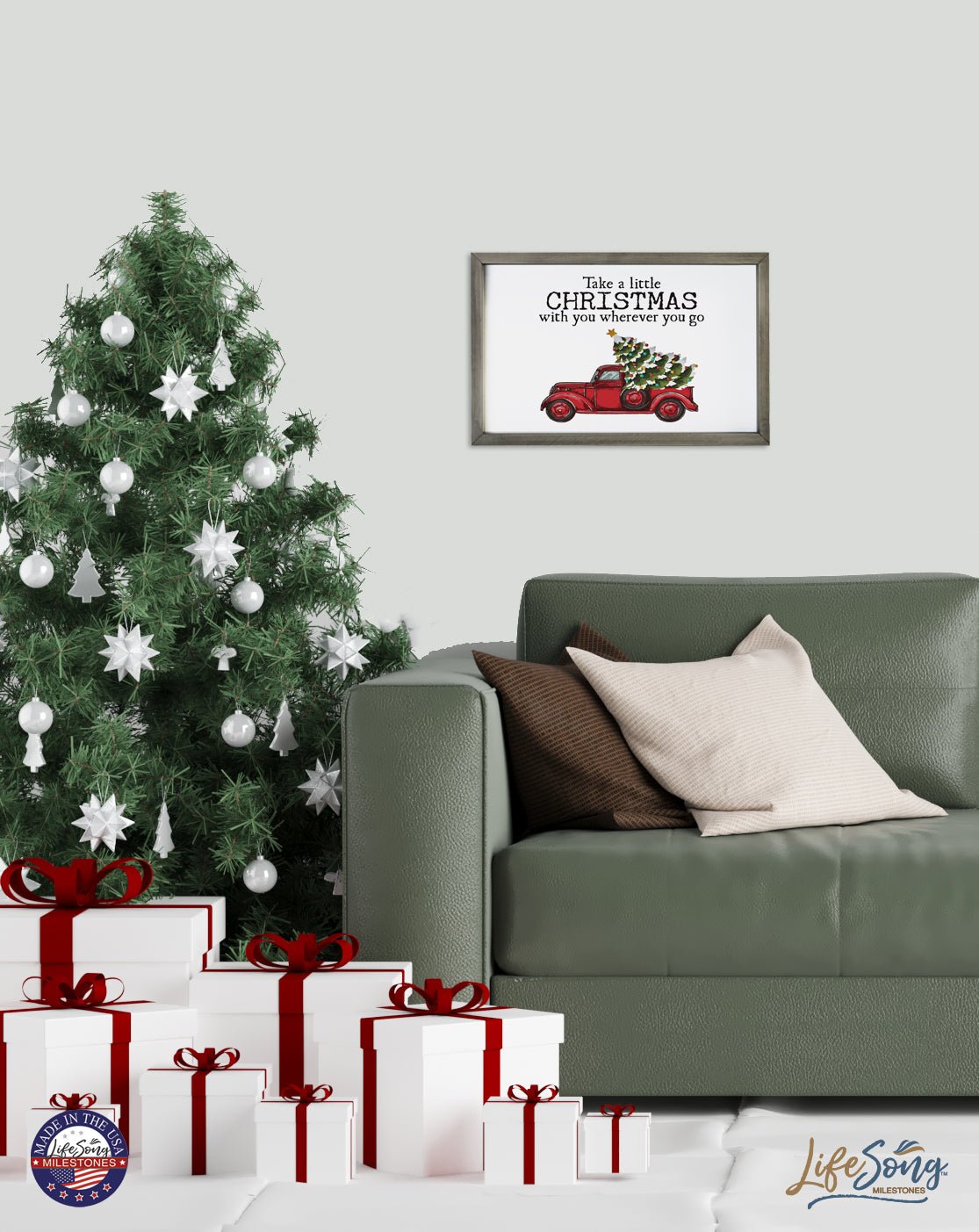 Christmas Red Farm Truck Shelf Décor - Take Christmas Wherever You Go - LifeSong Milestones