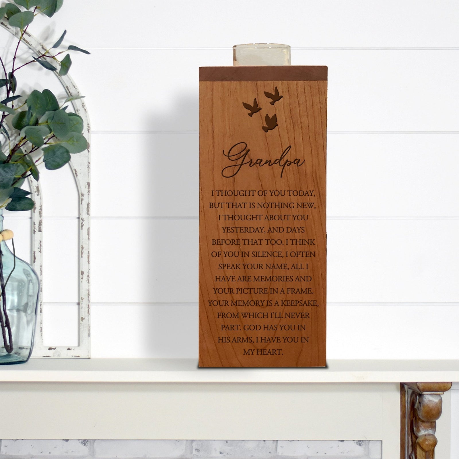 Cozy Cardinal Memorial Vertical Urns With Single Candle Holder For Human Ashes - I Thought Of You Grandpa - LifeSong Milestones