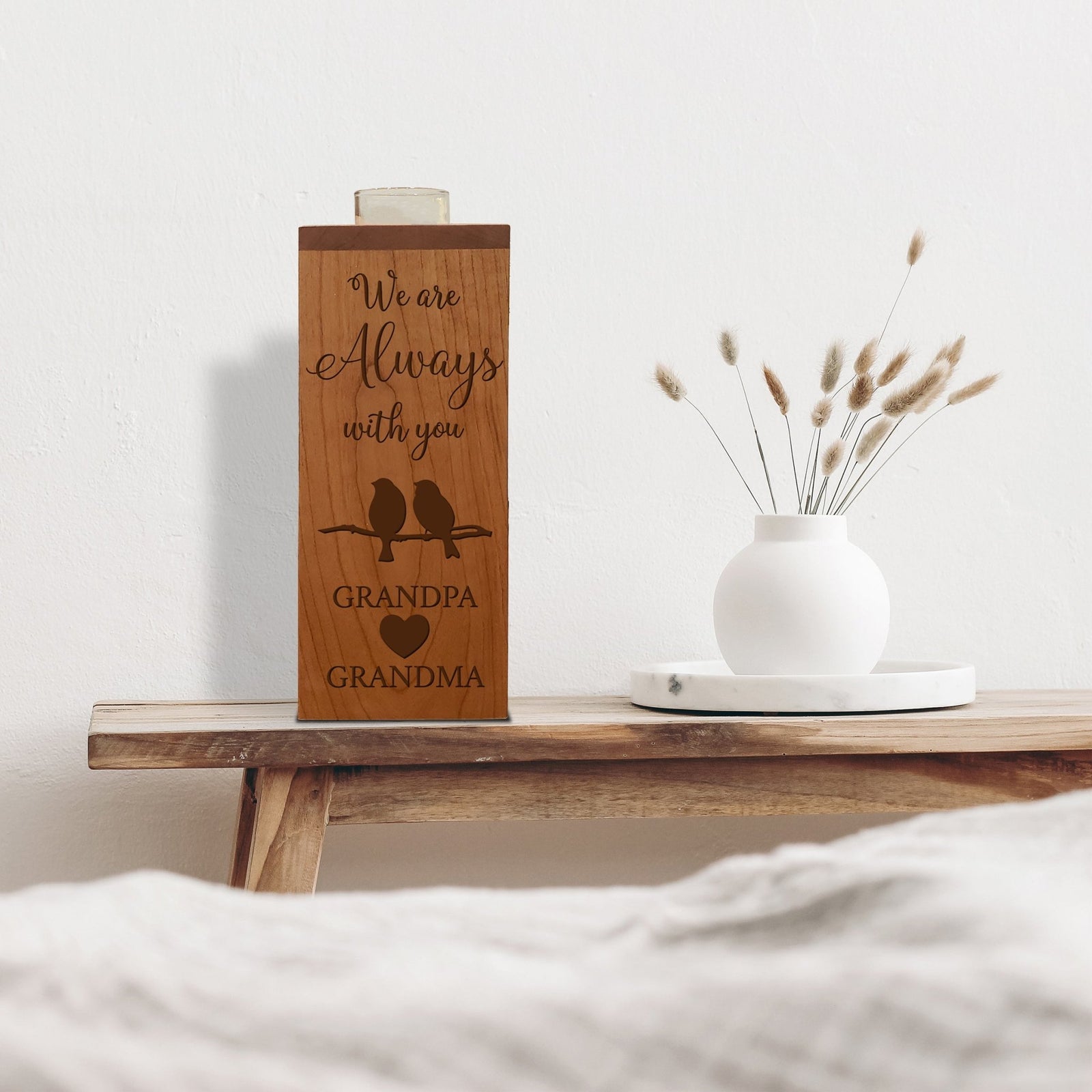 Cozy Cardinal Memorial Vertical Urns With Single Candle Holder For Human Ashes - We Always Grandpa and Grandma - LifeSong Milestones