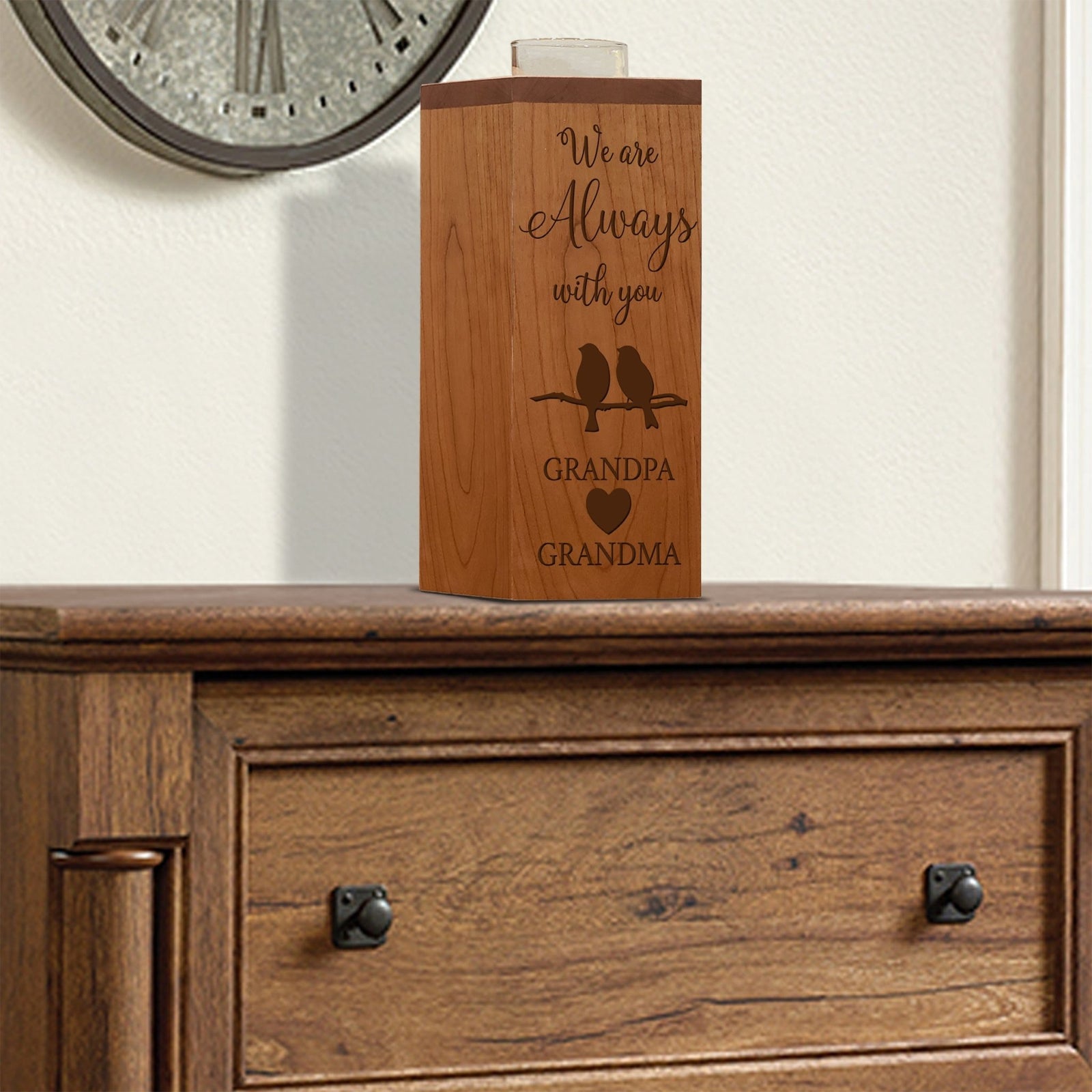 Cozy Cardinal Memorial Vertical Urns With Single Candle Holder For Human Ashes - We Always Grandpa and Grandma - LifeSong Milestones
