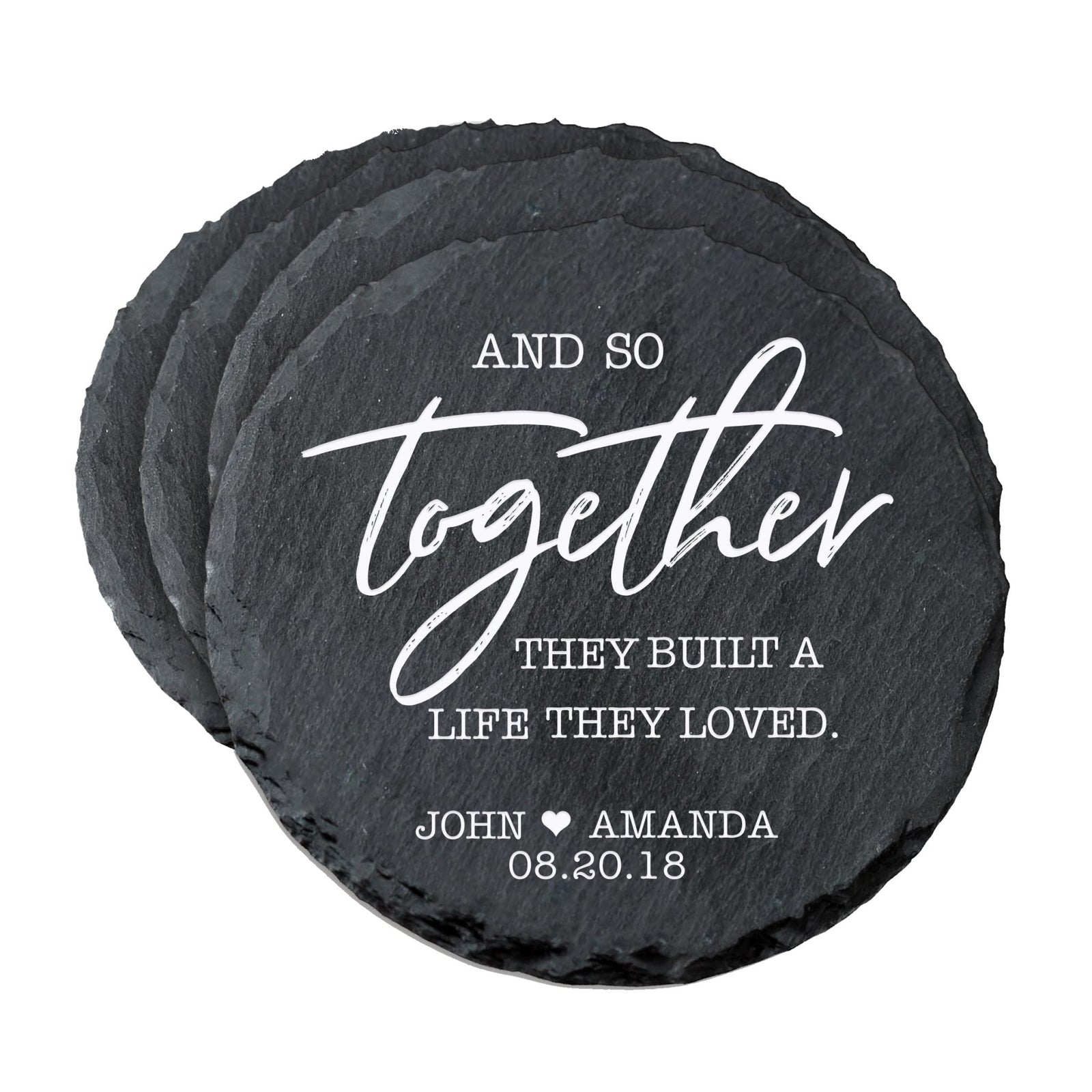 Custom 6pc Coaster Set Kitchen and Tabletop Decorations 4x4 Gift for Couple, Newly Weds, Parents and Grandparents - LifeSong Milestones