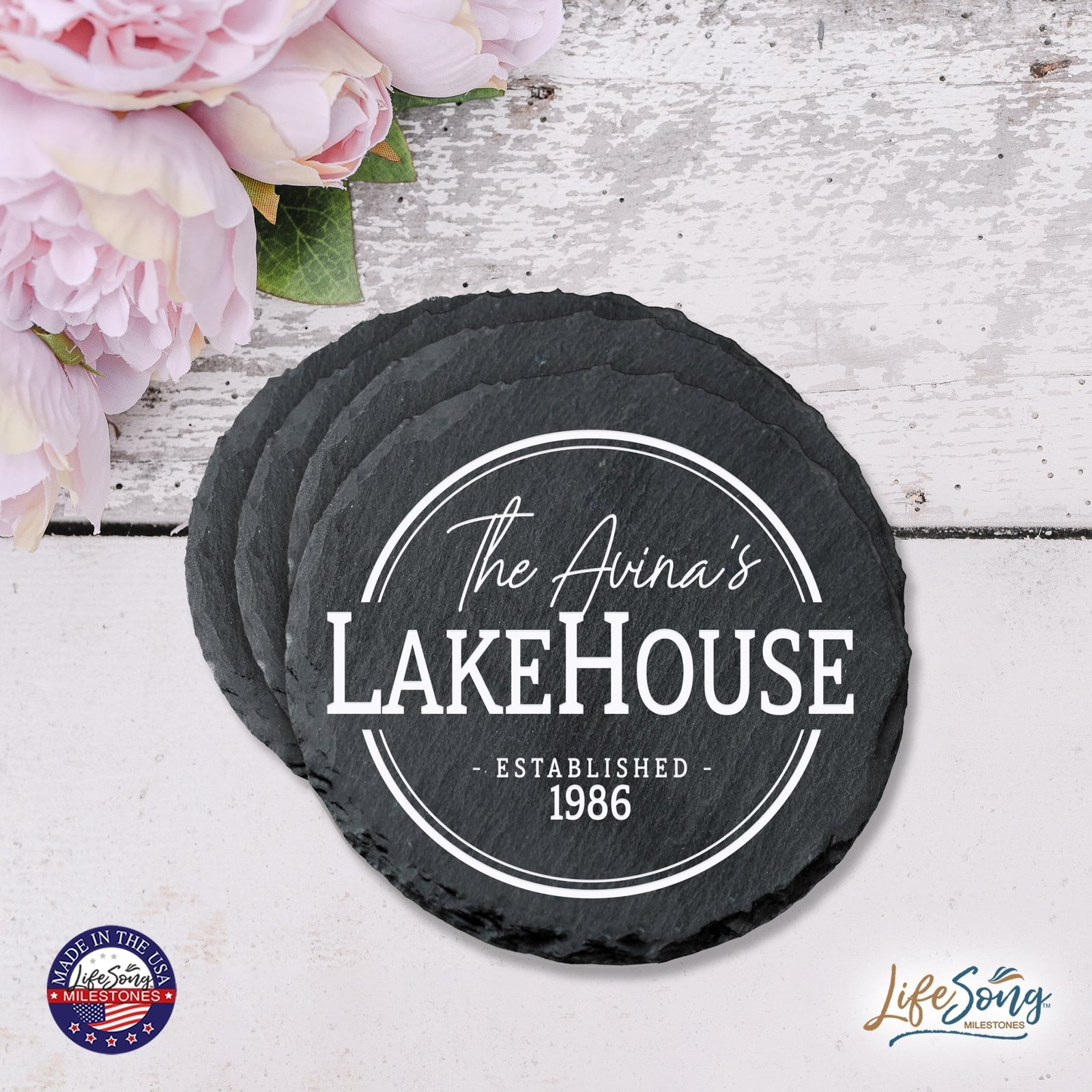 Custom 6pc Coaster Set Kitchen and Tabletop Decorations 4x4 Gift for Family Lake Houses - LifeSong Milestones