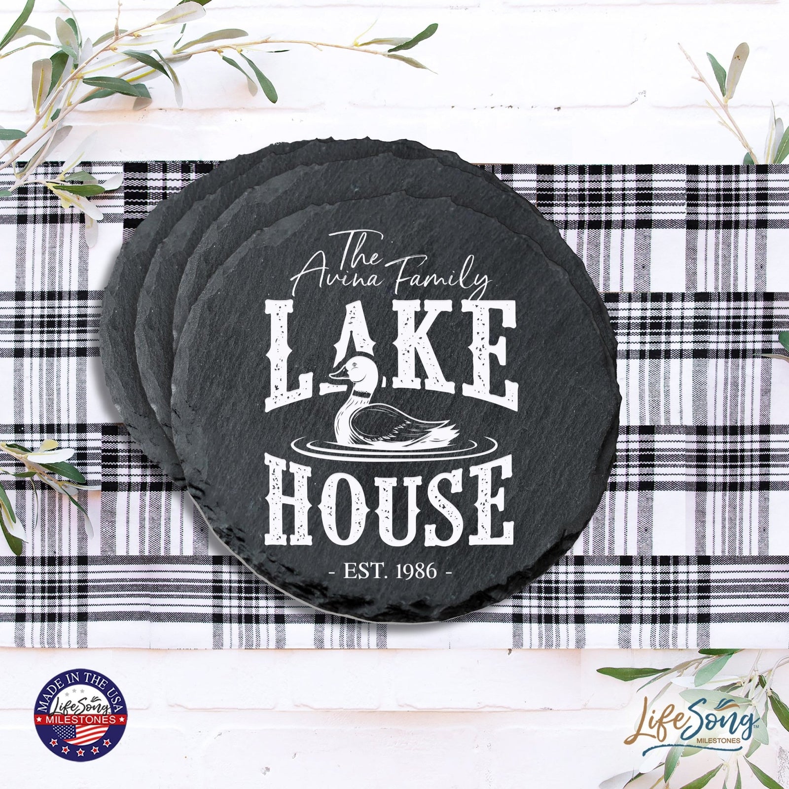 Custom 6pc Coaster Set Kitchen and Tabletop Decorations 4x4 Gift for Family Lake Houses - LifeSong Milestones