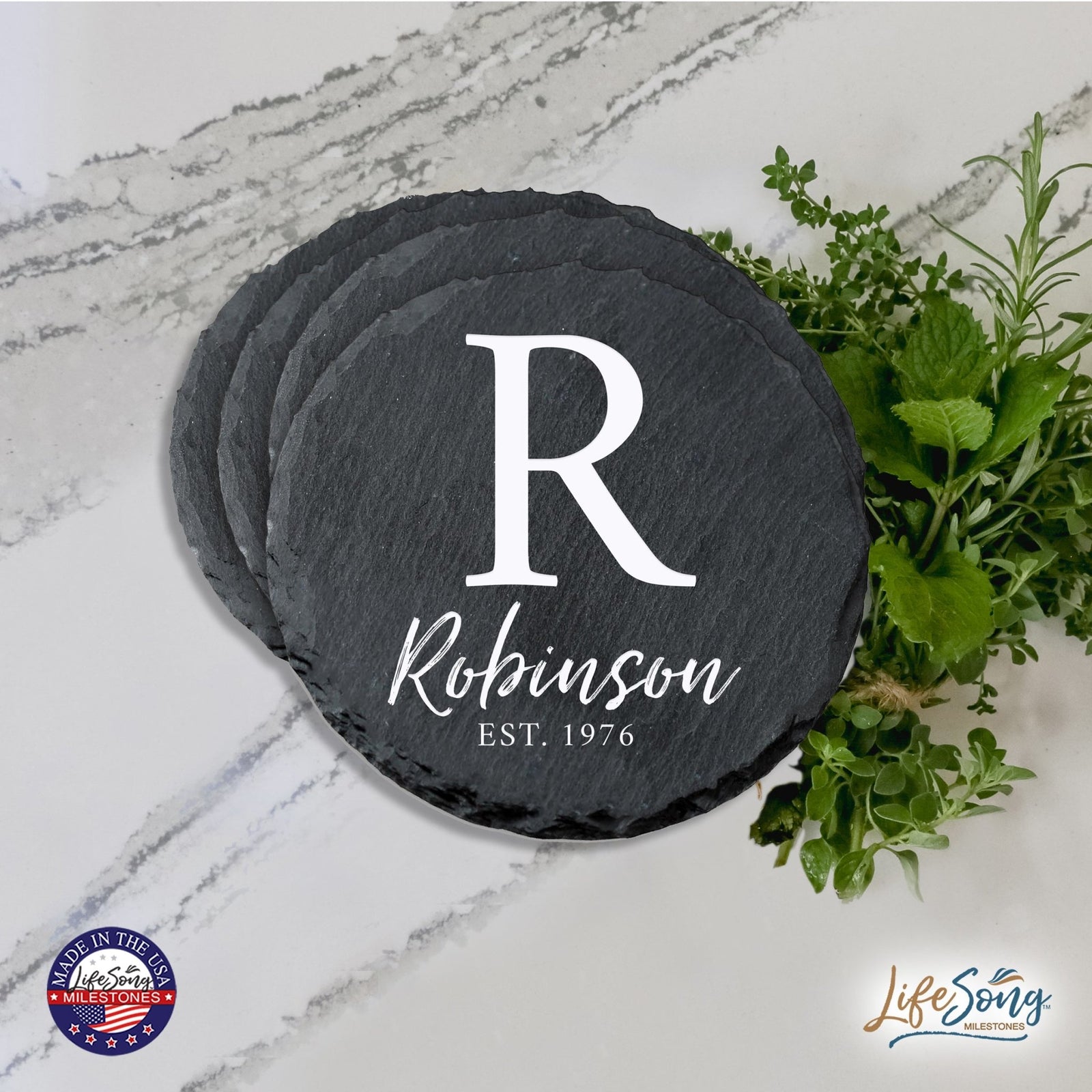 Custom 6pc Coaster Set Kitchen and Tabletop Decorations 4x4 Gift for Last Name, Year - LifeSong Milestones