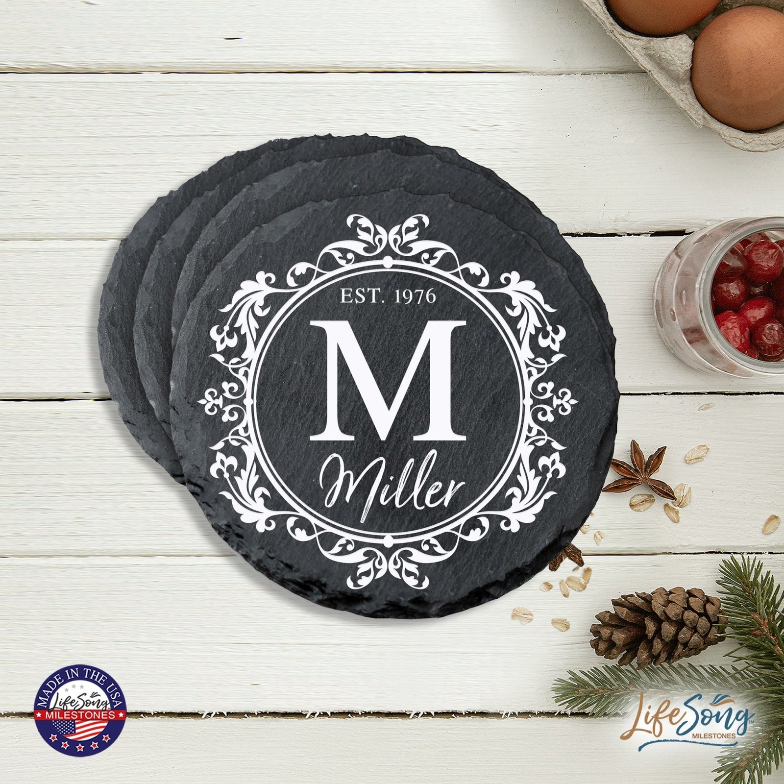 Custom 6pc Coaster Set Kitchen and Tabletop Decorations 4x4 Gift for Last Name, Year - LifeSong Milestones