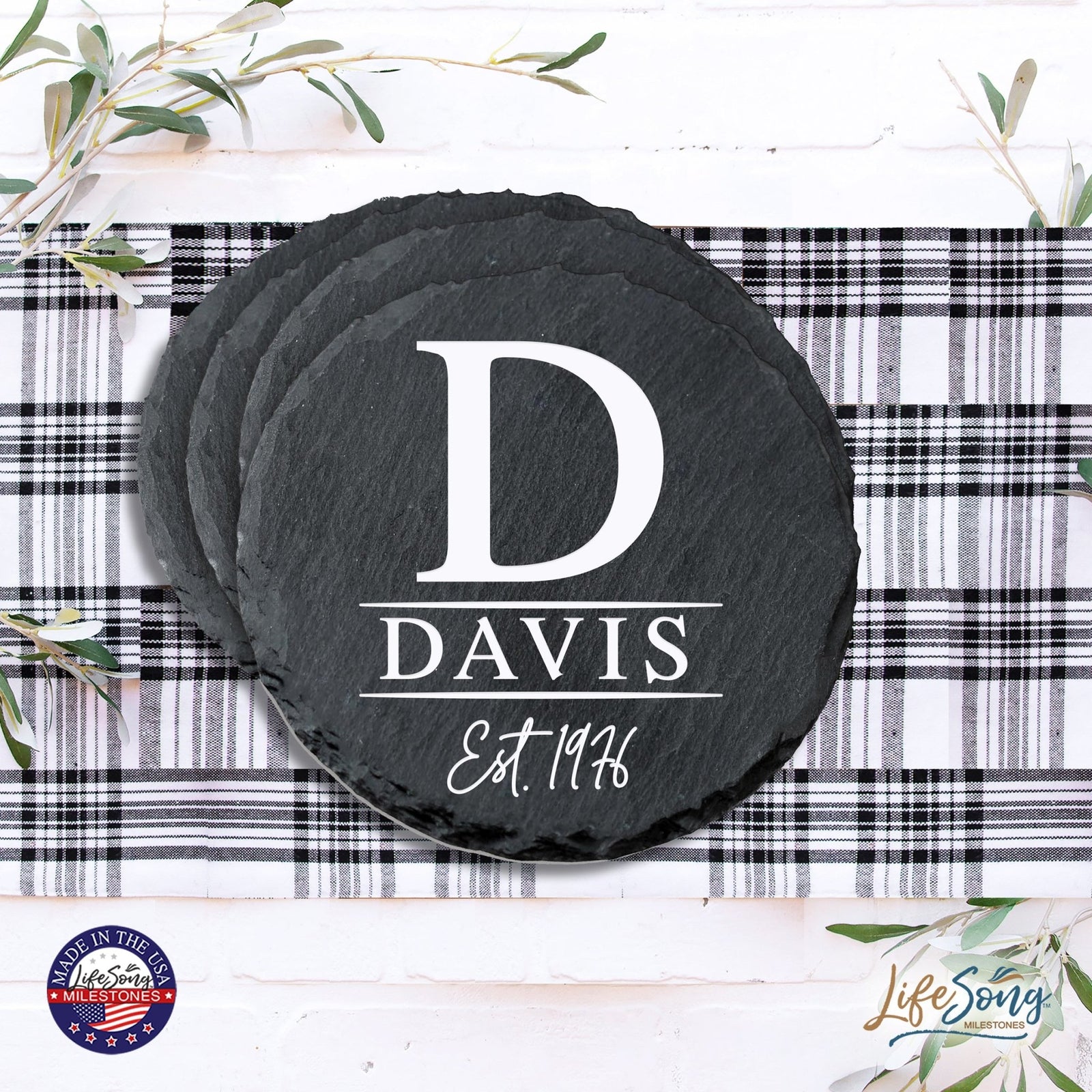 Custom 6pc Coaster Set Kitchen and Tabletop Decorations 4x4 Gift for Last Name, Year - LifeSong Milestones