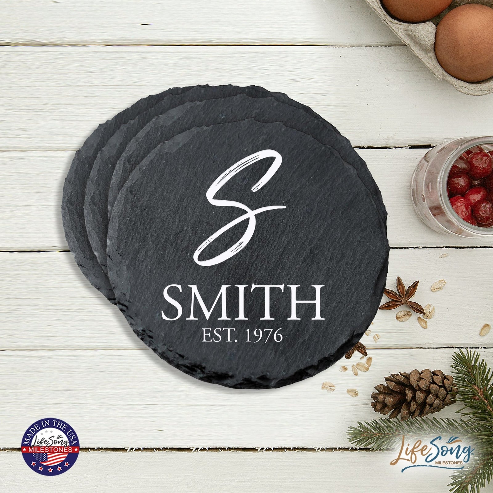 Custom 6pc Coaster Set Kitchen and Tabletop Decorations 4x4 Gift for Last Name, Year - LifeSong Milestones