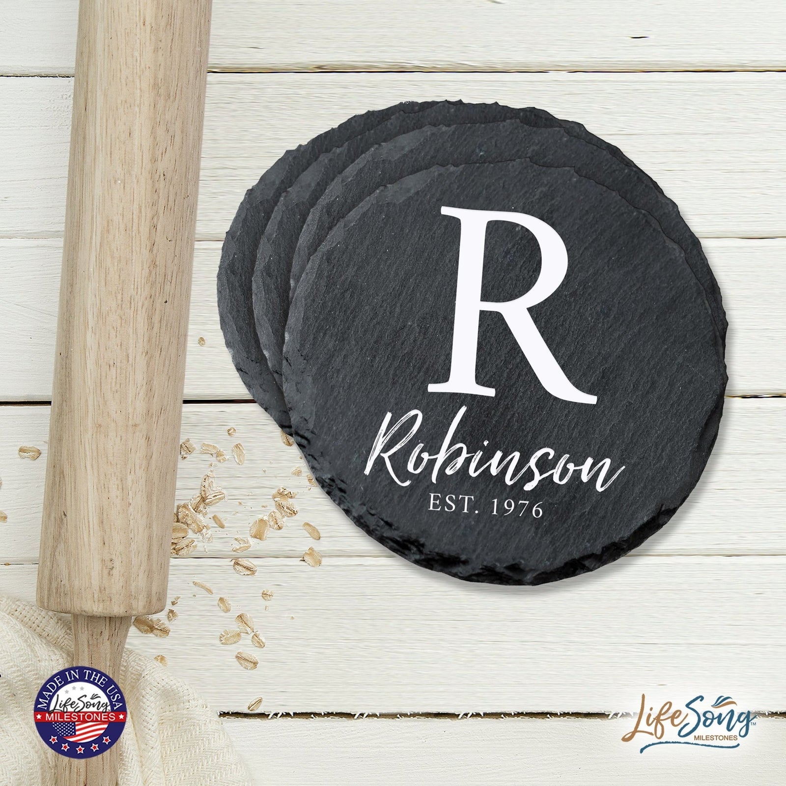 Custom 6pc Coaster Set Kitchen and Tabletop Decorations 4x4 Gift for Last Name, Year - LifeSong Milestones