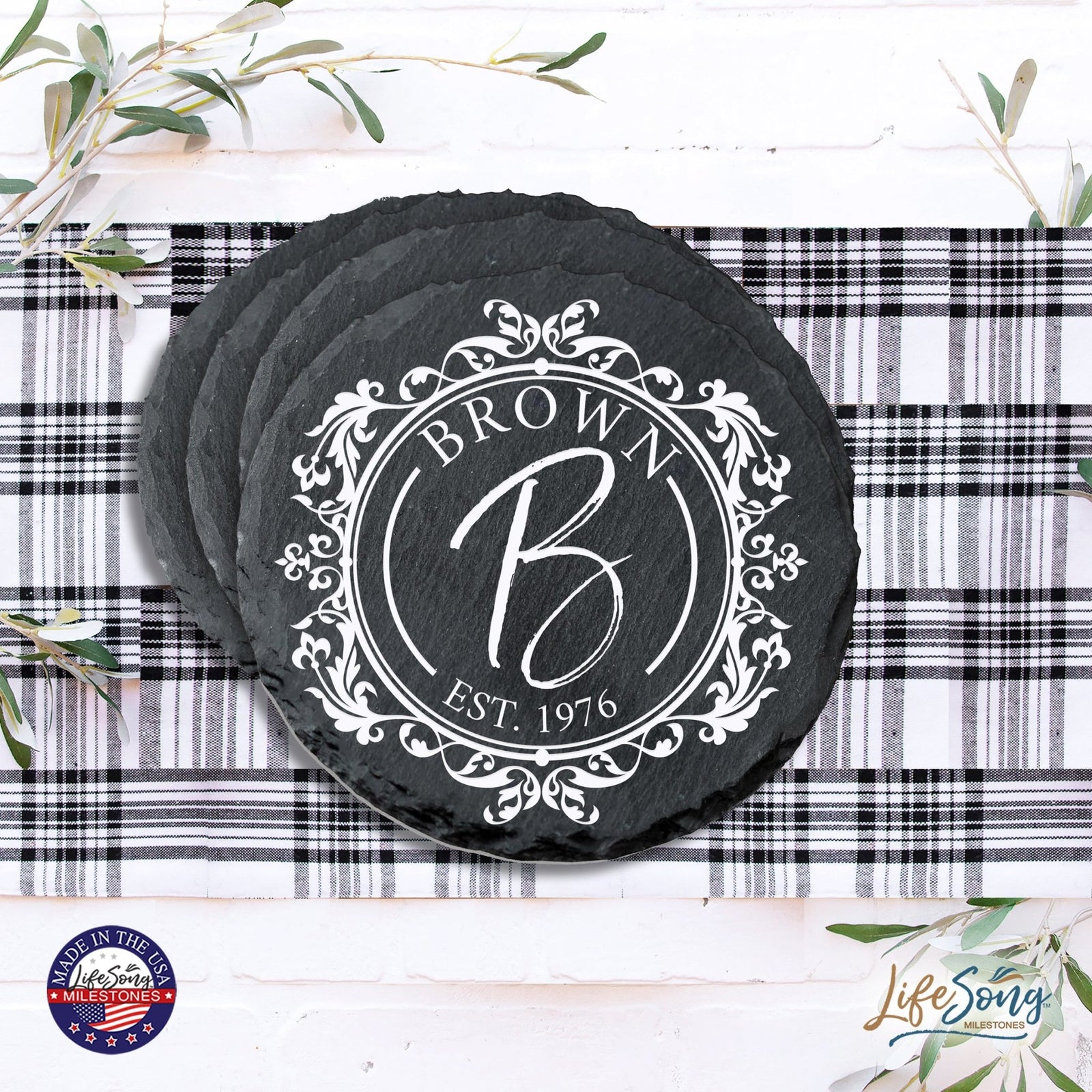 Custom 6pc Coaster Set Kitchen and Tabletop Decorations 4x4 Gift for Last Name, Year - LifeSong Milestones