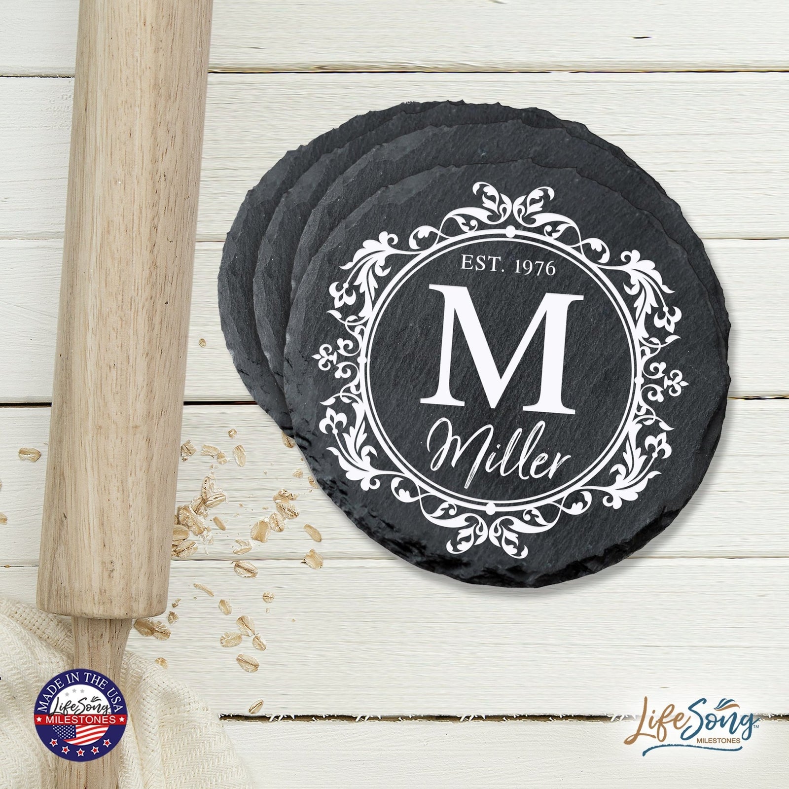 Custom 6pc Coaster Set Kitchen and Tabletop Decorations 4x4 Gift for Last Name, Year - LifeSong Milestones