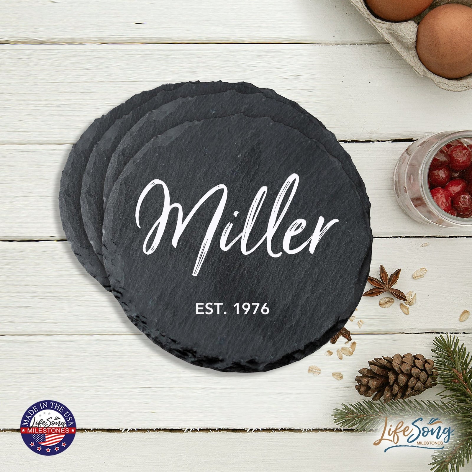 Custom 6pc Coaster Set Kitchen and Tabletop Decorations 4x4 Gift for Last Name, Year - LifeSong Milestones