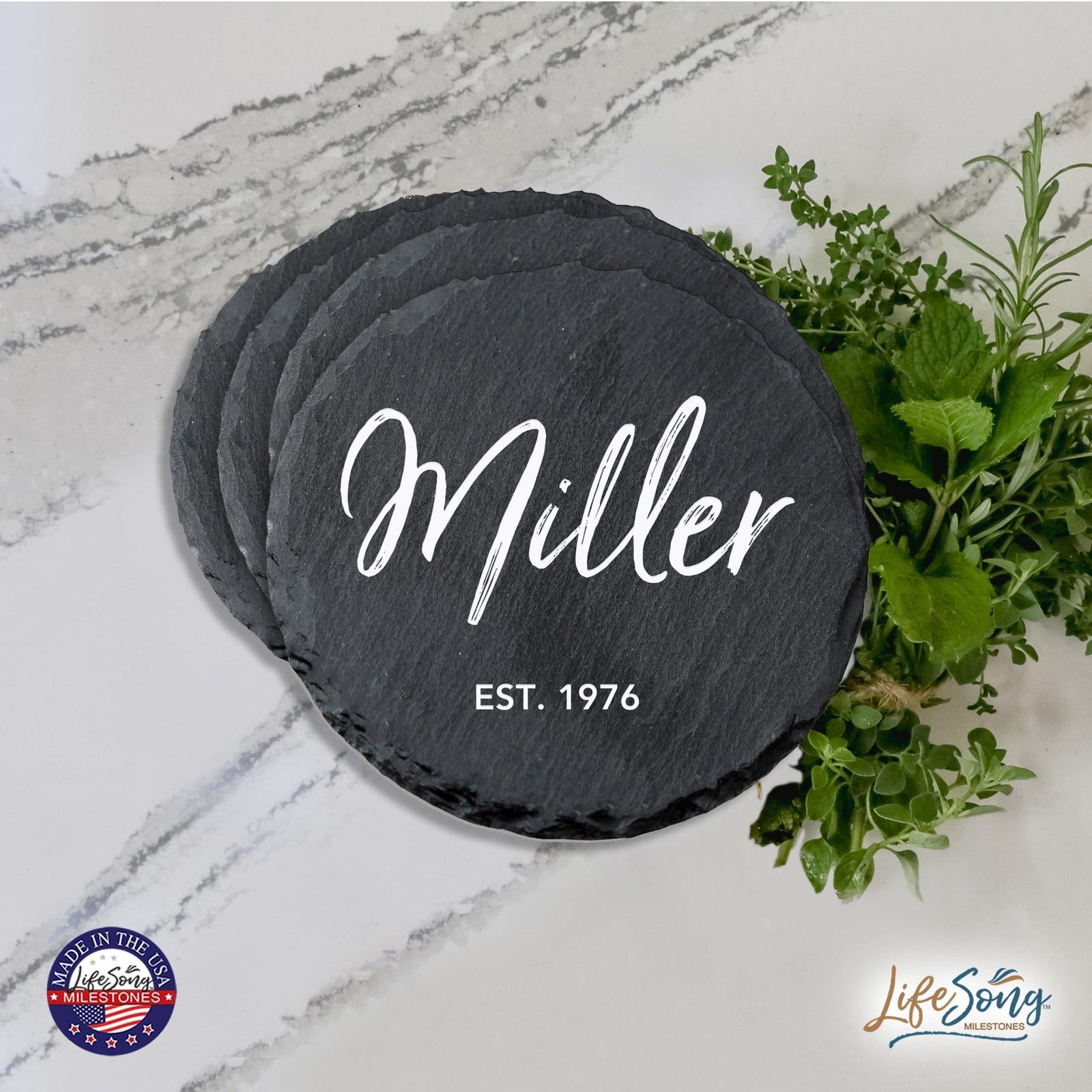 Custom 6pc Coaster Set Kitchen and Tabletop Decorations 4x4 Gift for Last Name, Year - LifeSong Milestones