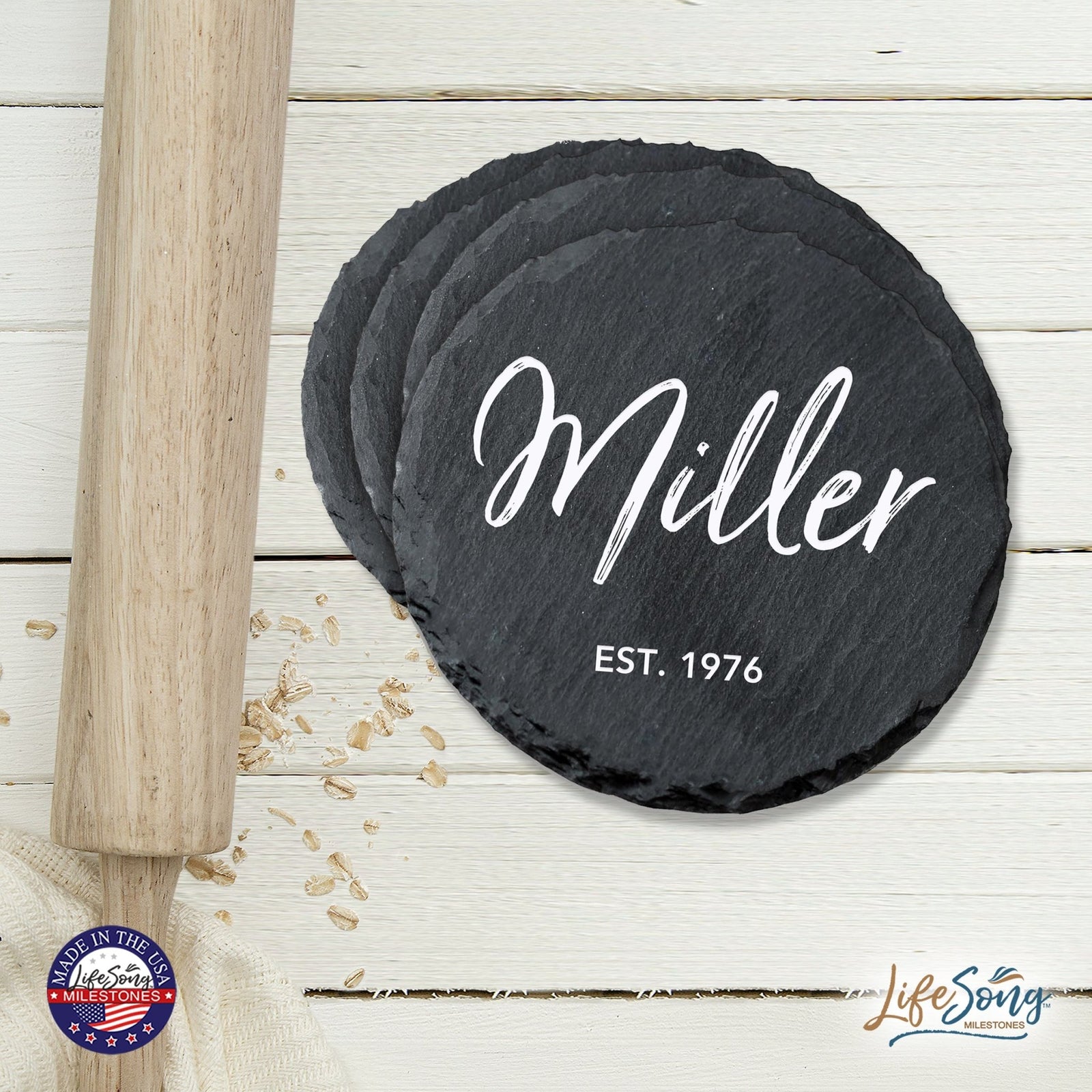 Custom 6pc Coaster Set Kitchen and Tabletop Decorations 4x4 Gift for Last Name, Year - LifeSong Milestones