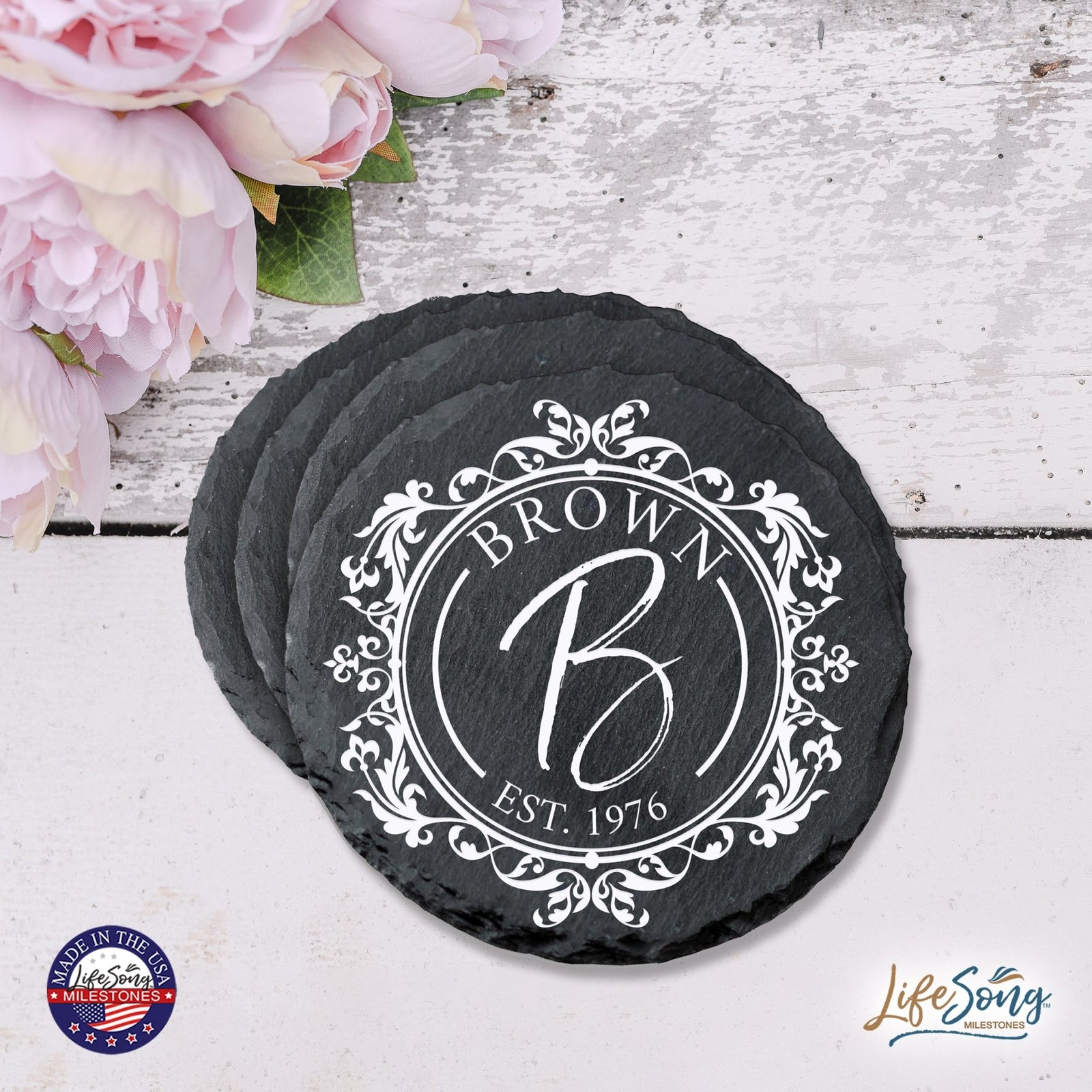 Custom 6pc Coaster Set Kitchen and Tabletop Decorations 4x4 Gift for Last Name, Year - LifeSong Milestones