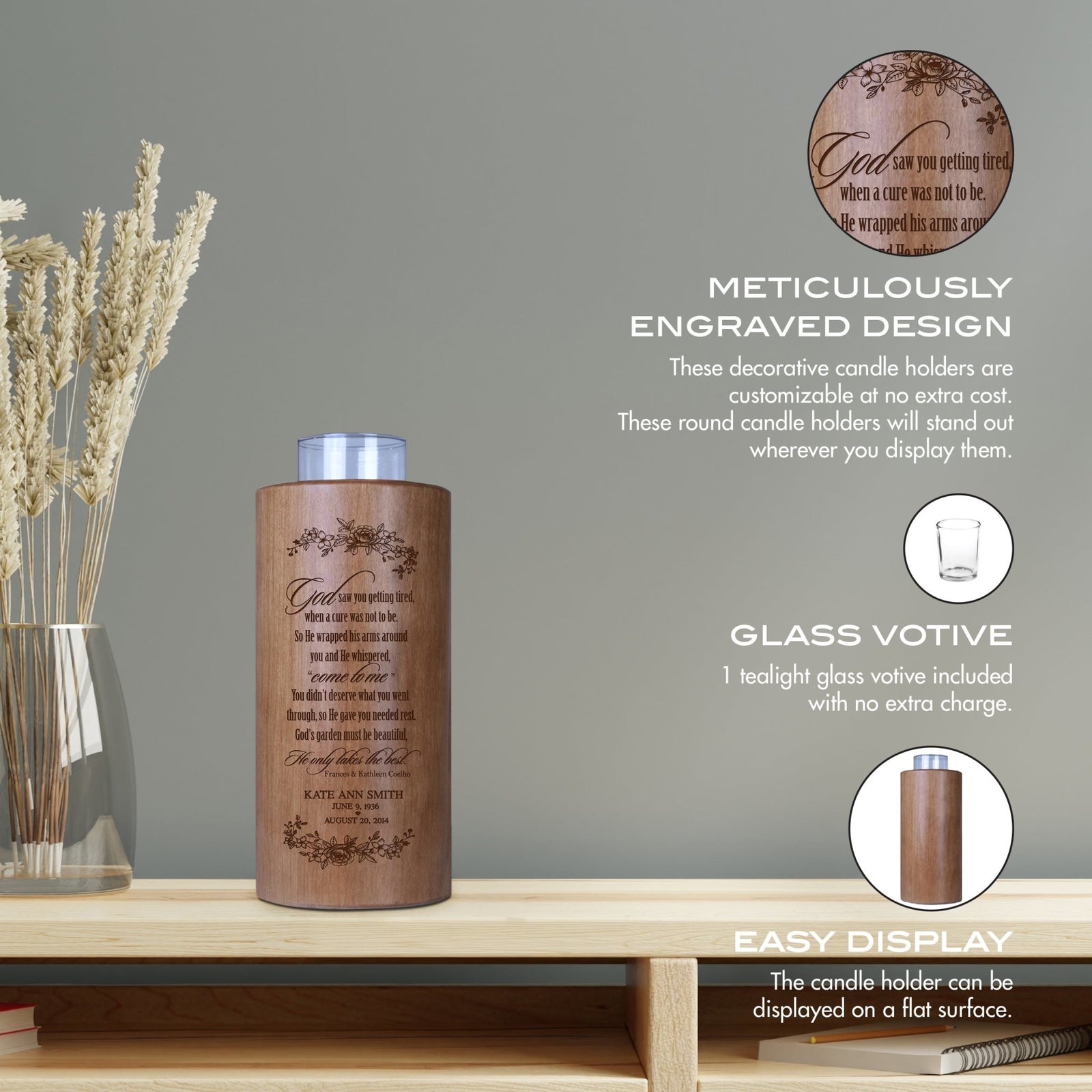 Custom 8in Round Candle Holder God Saw You - LifeSong Milestones