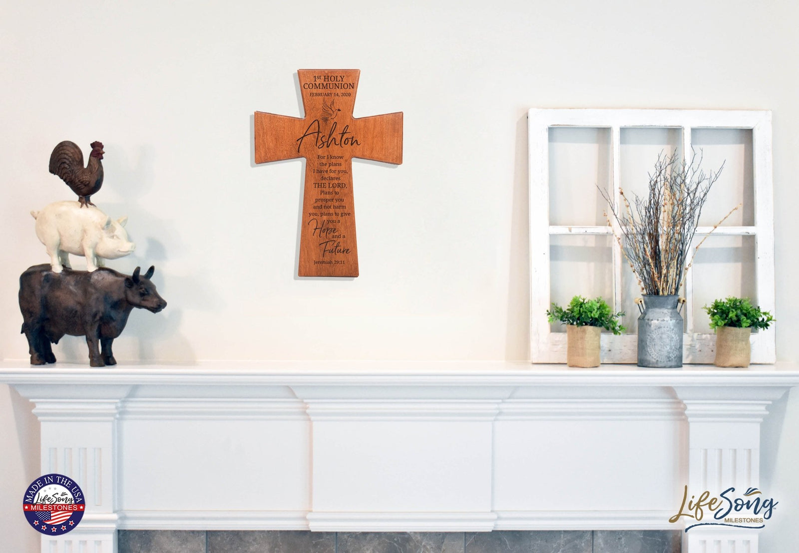 Custom Baptism Wood Wall Cross - For I know the plans I have for you - Jeremiah 29:11 (DOVE) - LifeSong Milestones