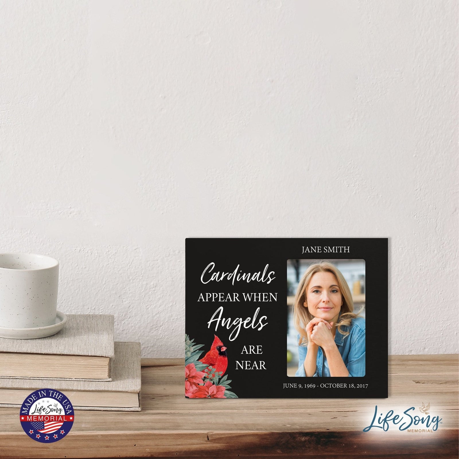 Custom Cardinal Wooden Memorial 8x10 Picture Frame holds 4x6 photo Cardinals Appear When - LifeSong Milestones