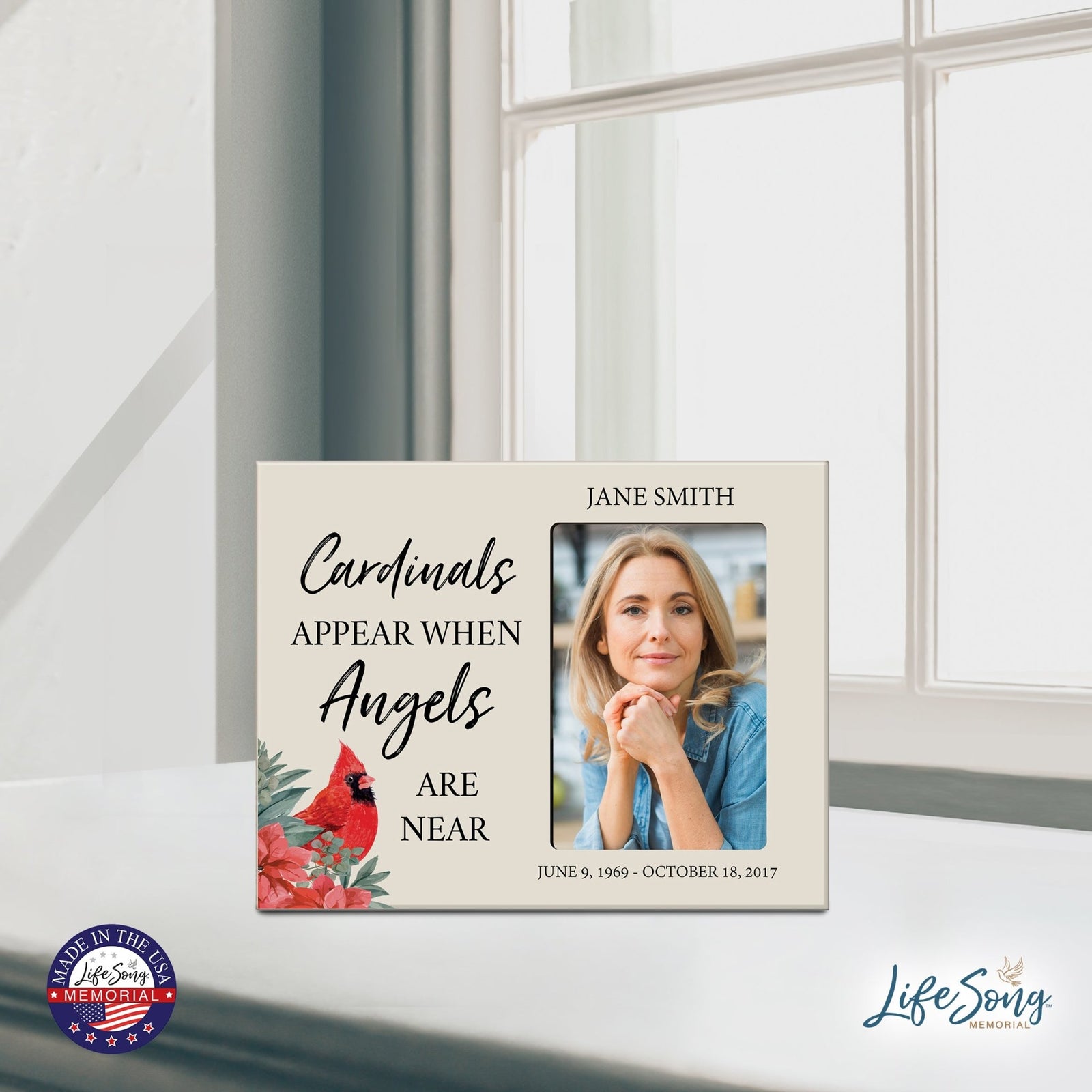 Custom Cardinal Wooden Memorial 8x10 Picture Frame holds 4x6 photo Cardinals Appear When - LifeSong Milestones