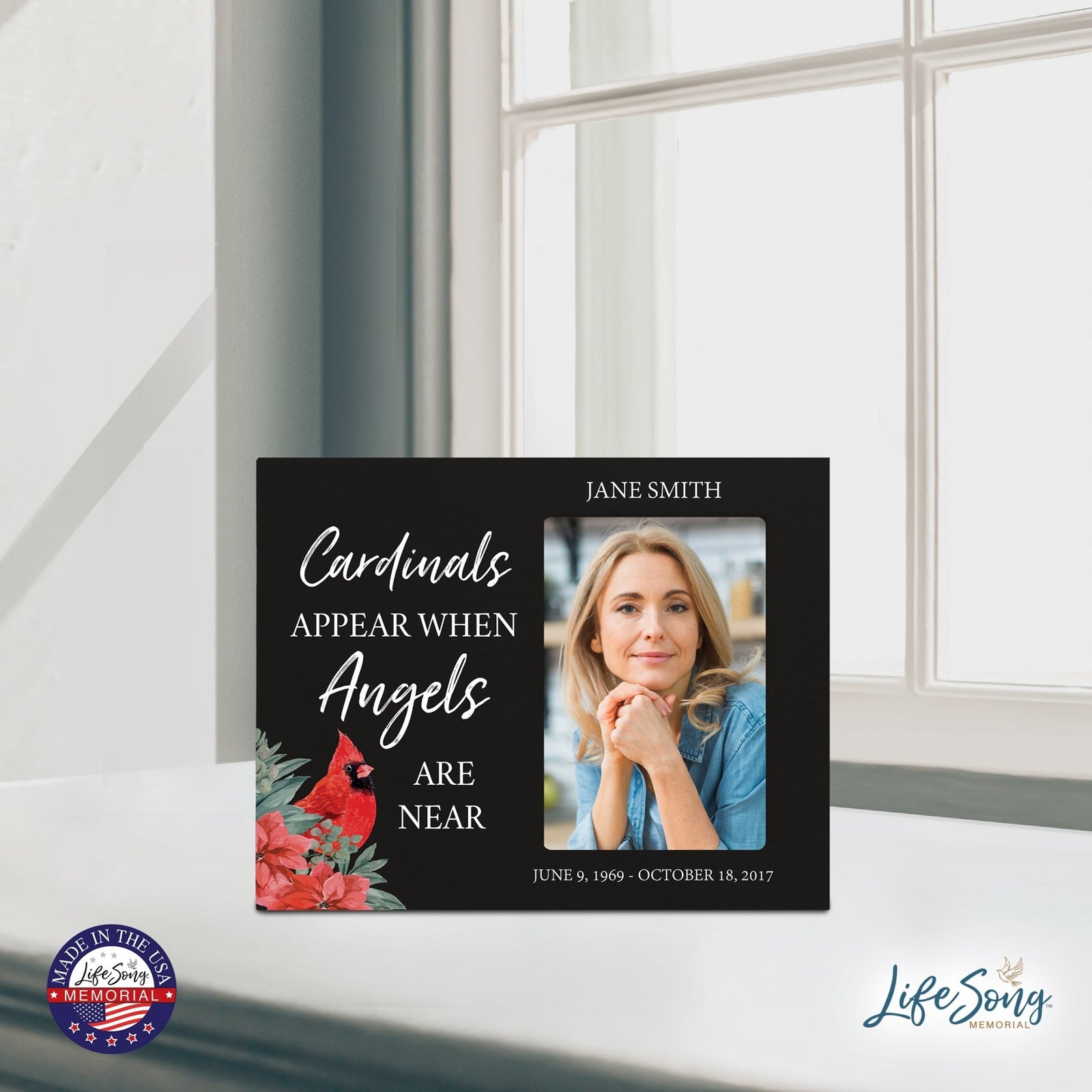 Custom Cardinal Wooden Memorial 8x10 Picture Frame holds 4x6 photo Cardinals Appear When - LifeSong Milestones