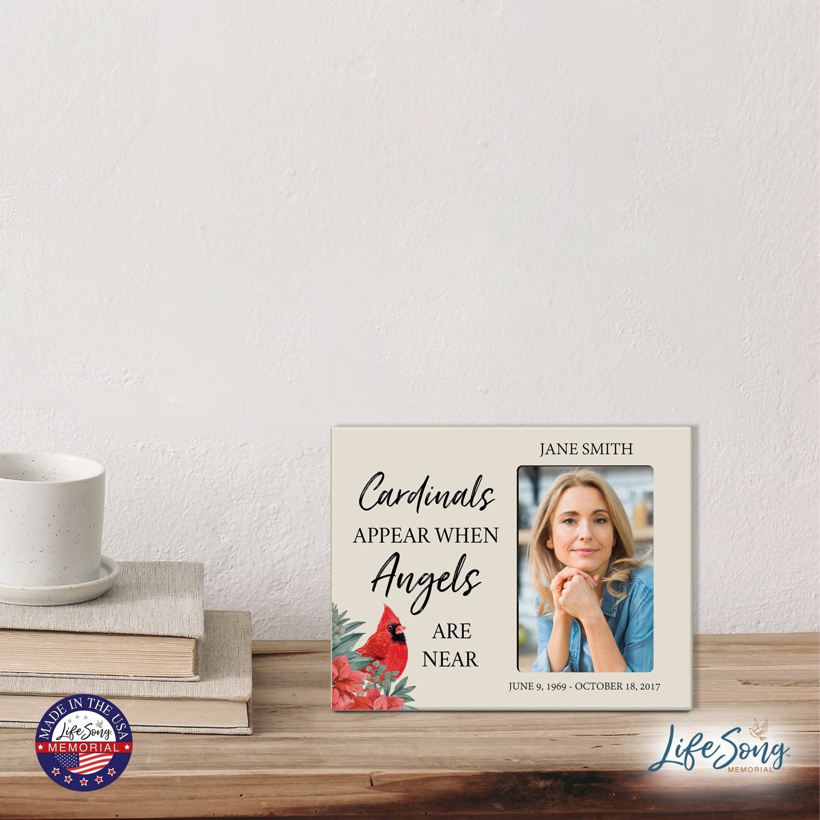 Custom Cardinal Wooden Memorial 8x10 Picture Frame holds 4x6 photo Cardinals Appear When - LifeSong Milestones