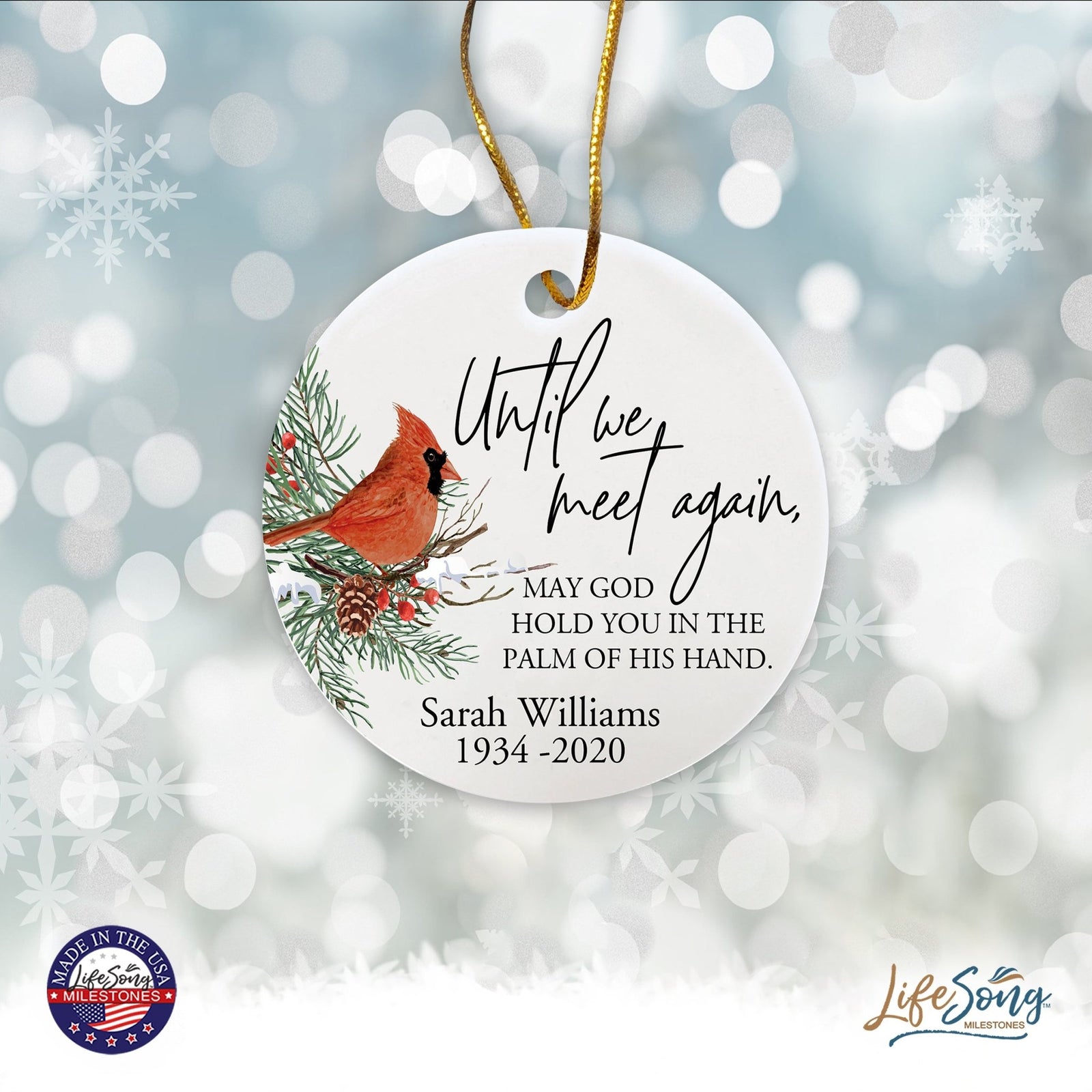 Custom Ceramic Christmas Memorial White Round Ornament 2.75in Until We Meet Again - LifeSong Milestones