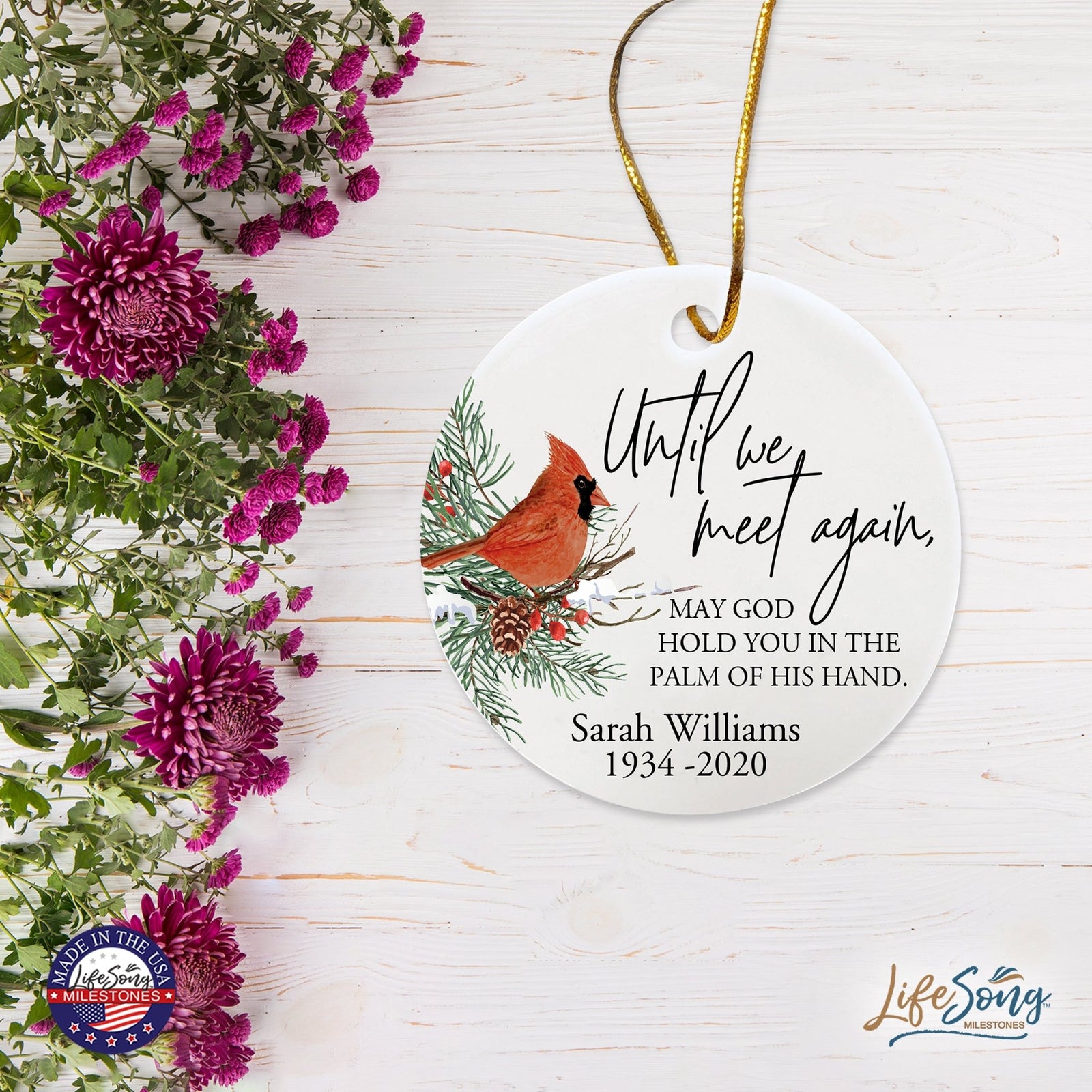 Custom Ceramic Christmas Memorial White Round Ornament 2.75in Until We Meet Again - LifeSong Milestones