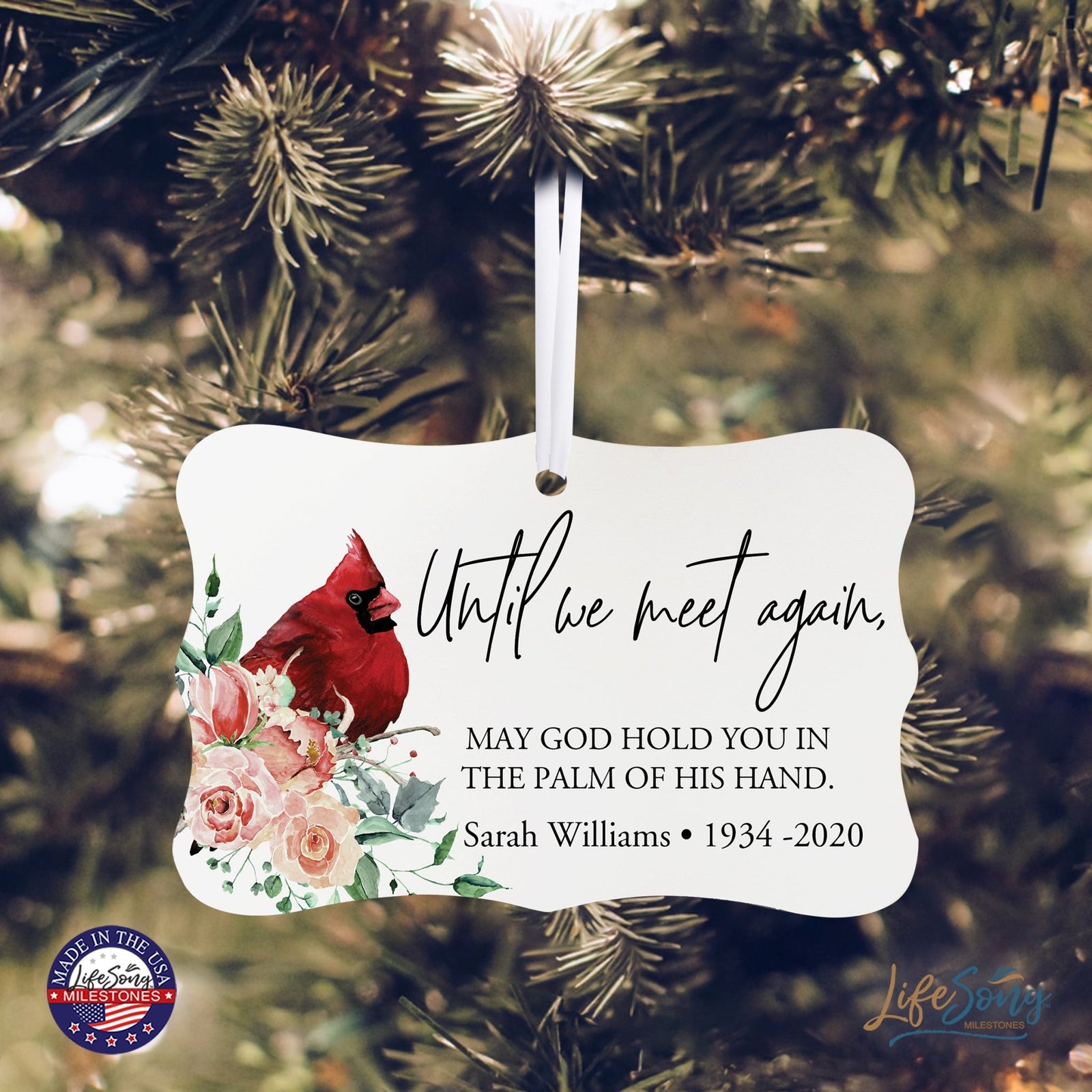 Custom Ceramic Everyday Memorial White Scalloped Ornament 2.5x4in Until We Meet Again - LifeSong Milestones