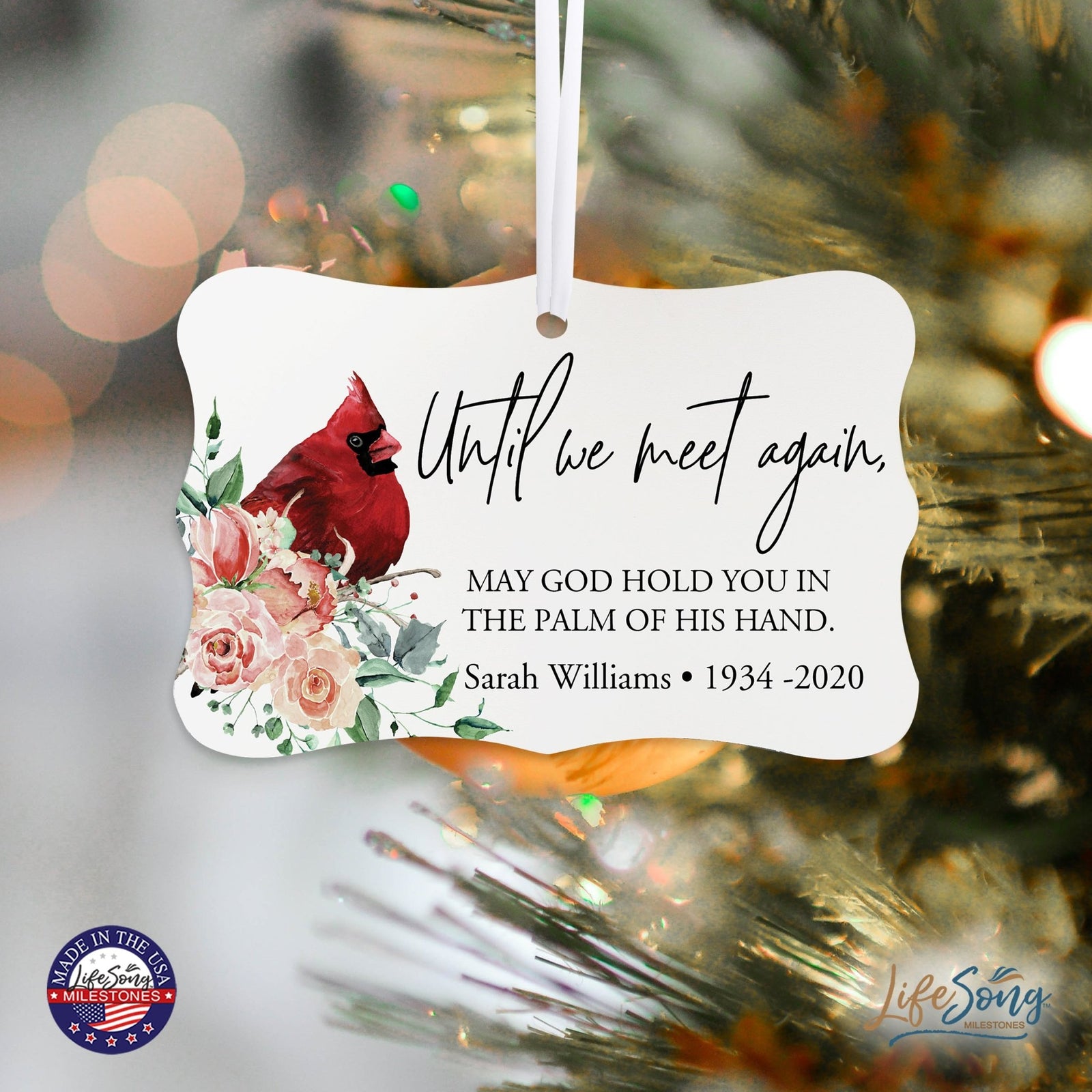 Custom Ceramic Everyday Memorial White Scalloped Ornament 2.5x4in Until We Meet Again - LifeSong Milestones