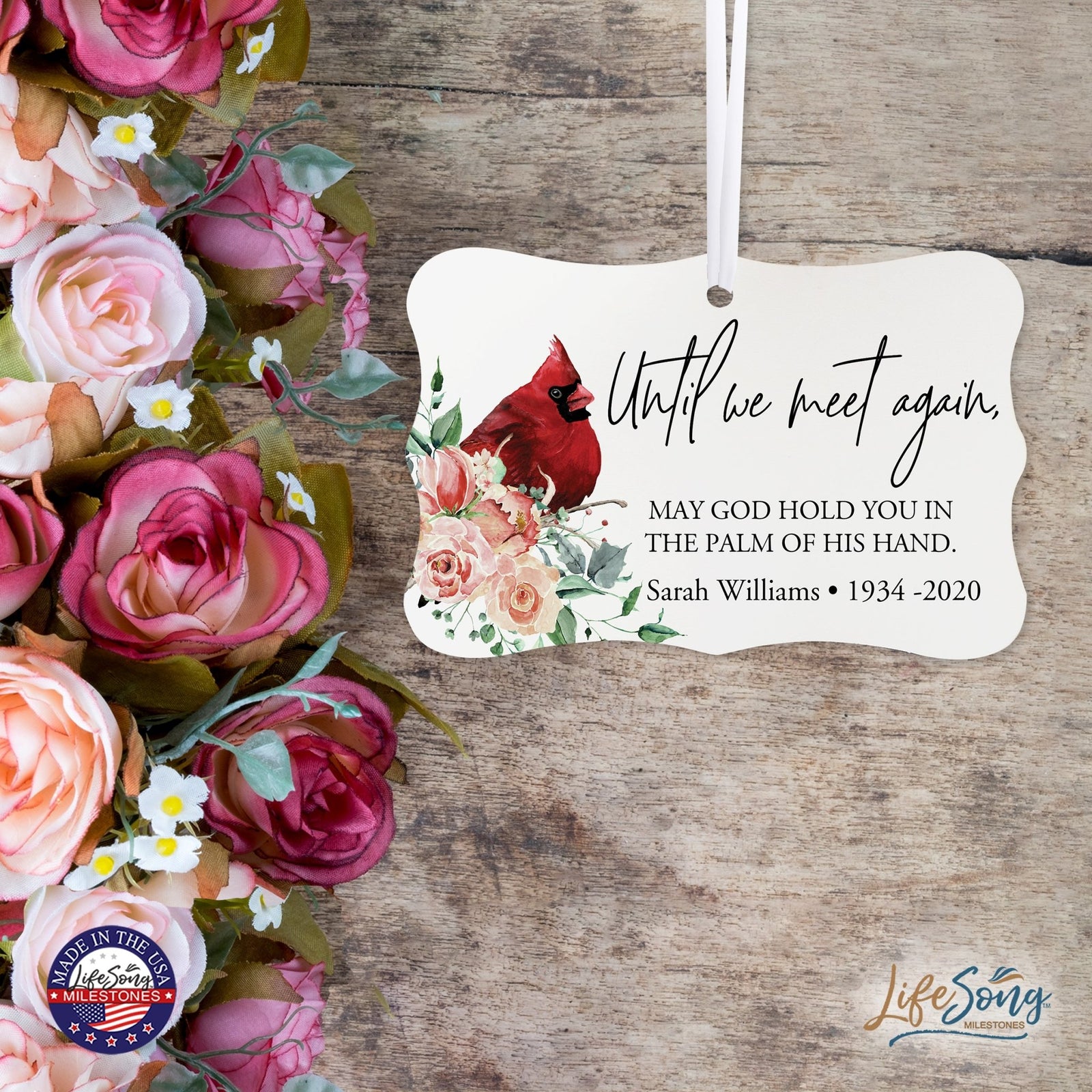 Custom Ceramic Everyday Memorial White Scalloped Ornament 2.5x4in Until We Meet Again - LifeSong Milestones