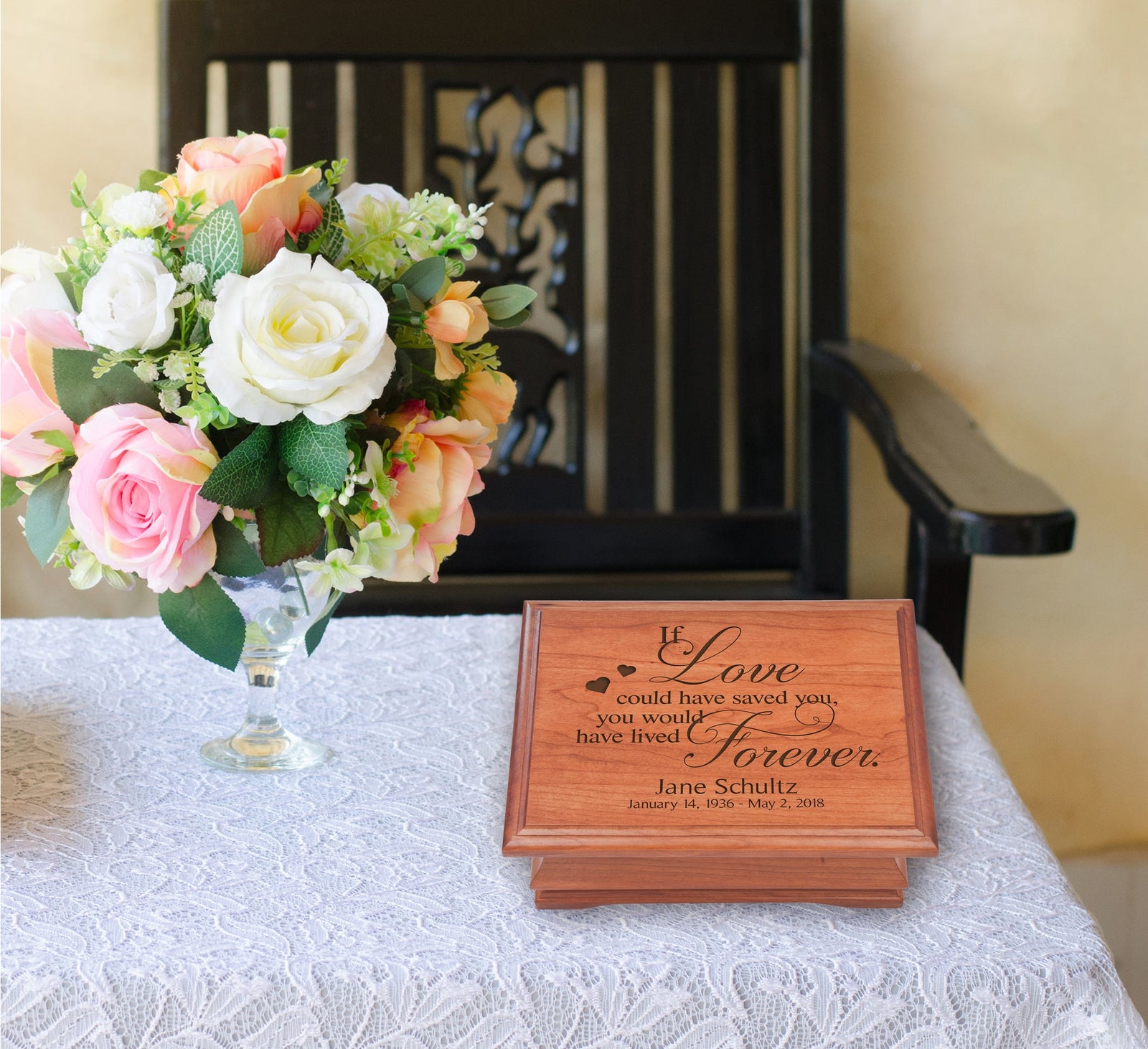 Custom Cherry Wood Memorial Jewelry Box - If Love Could Have Saved You - LifeSong Milestones