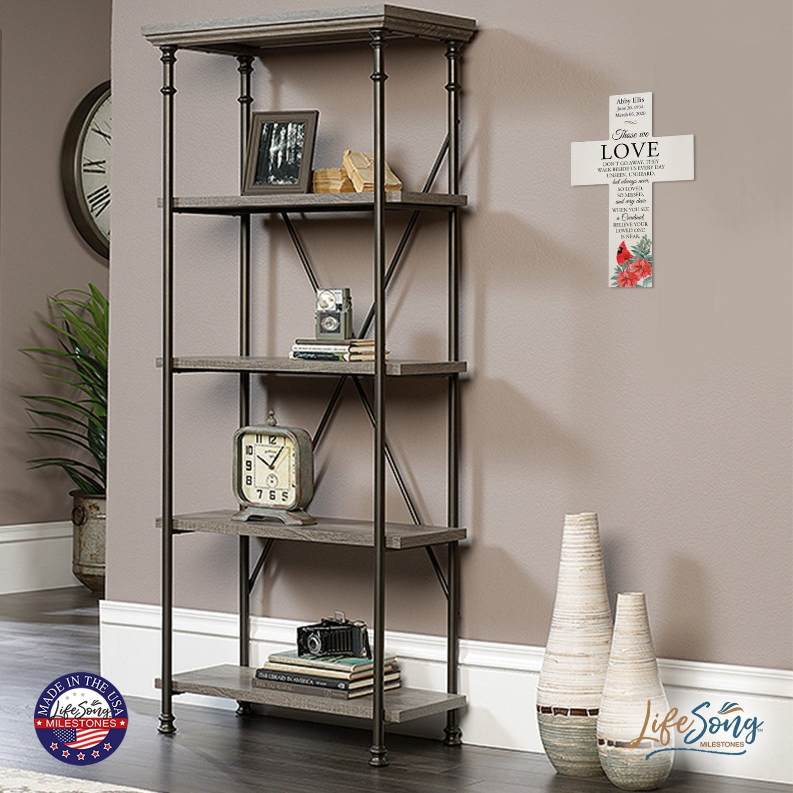 Custom Christmas Cardinal Memorial Wall Cross - Those We Love - LifeSong Milestones