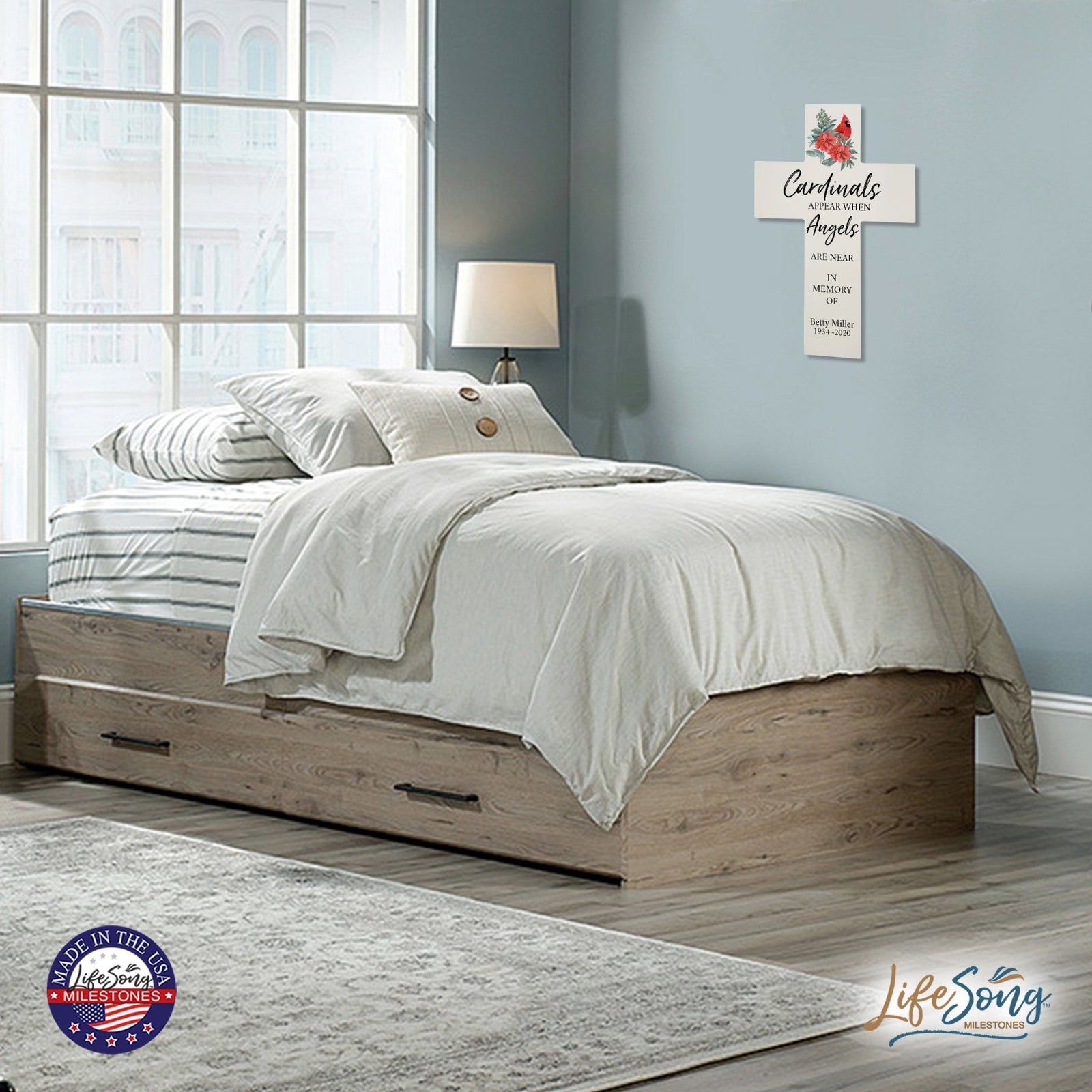 Custom Christmas Memorial Wall Cross - Cardinals Appear - LifeSong Milestones