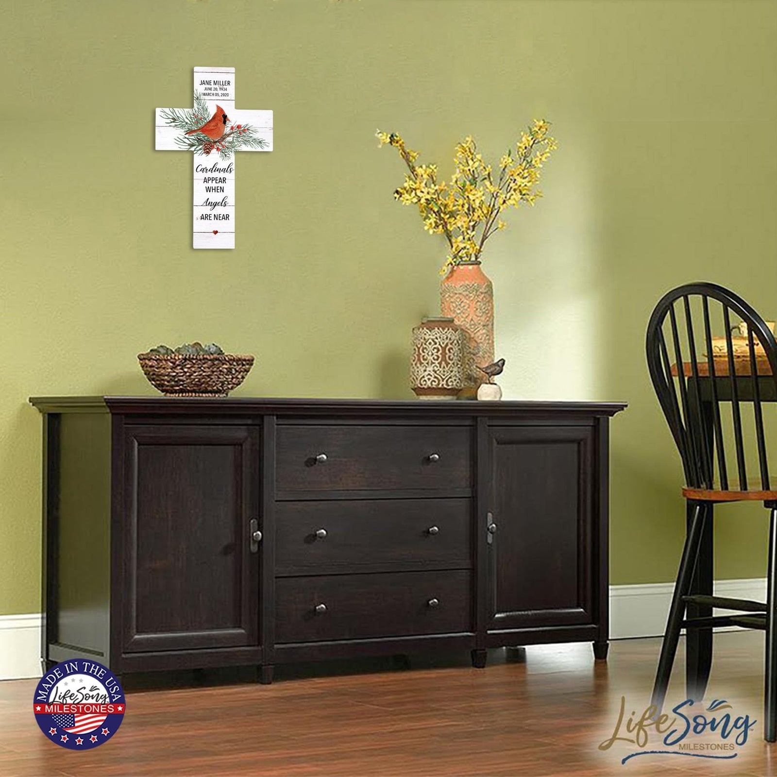 Custom Christmas Memorial Wall Cross - Cardinals Appear When Angels - LifeSong Milestones