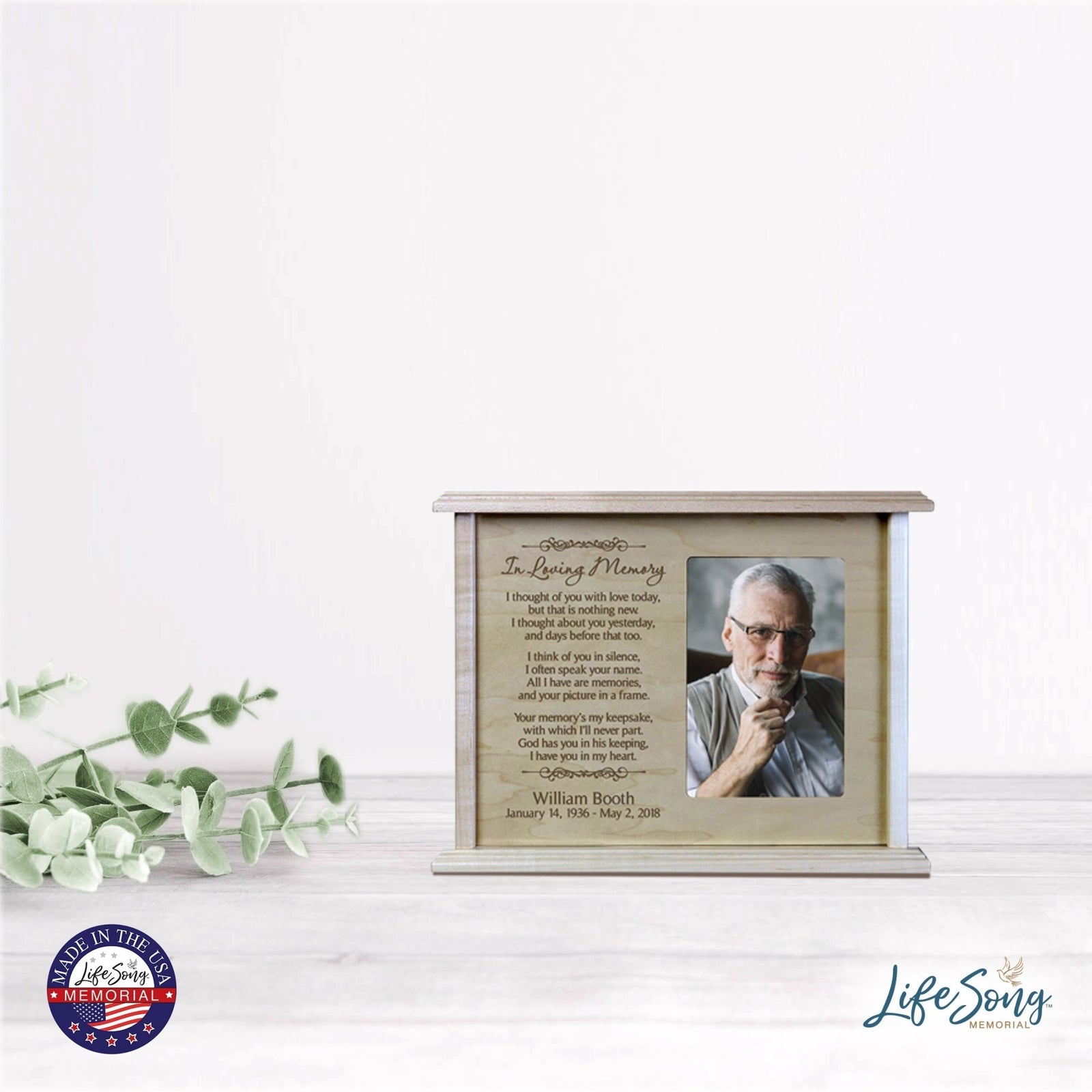 Custom Engraved 12x9 Memorial Keepsake Cremation Urn Box Holds 200 Cu Inches Of Human Ashes and 4x6 Picture In Loving Memory - LifeSong Milestones