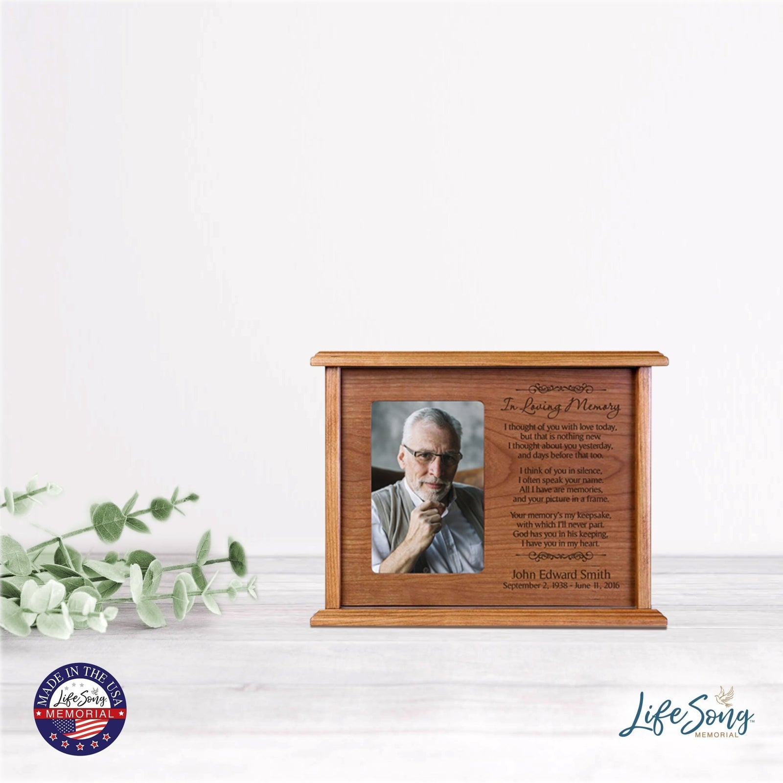 Custom Engraved 12x9 Memorial Keepsake Cremation Urn Box Holds 200 Cu Inches Of Human Ashes and 4x6 Picture In Loving Memory - LifeSong Milestones