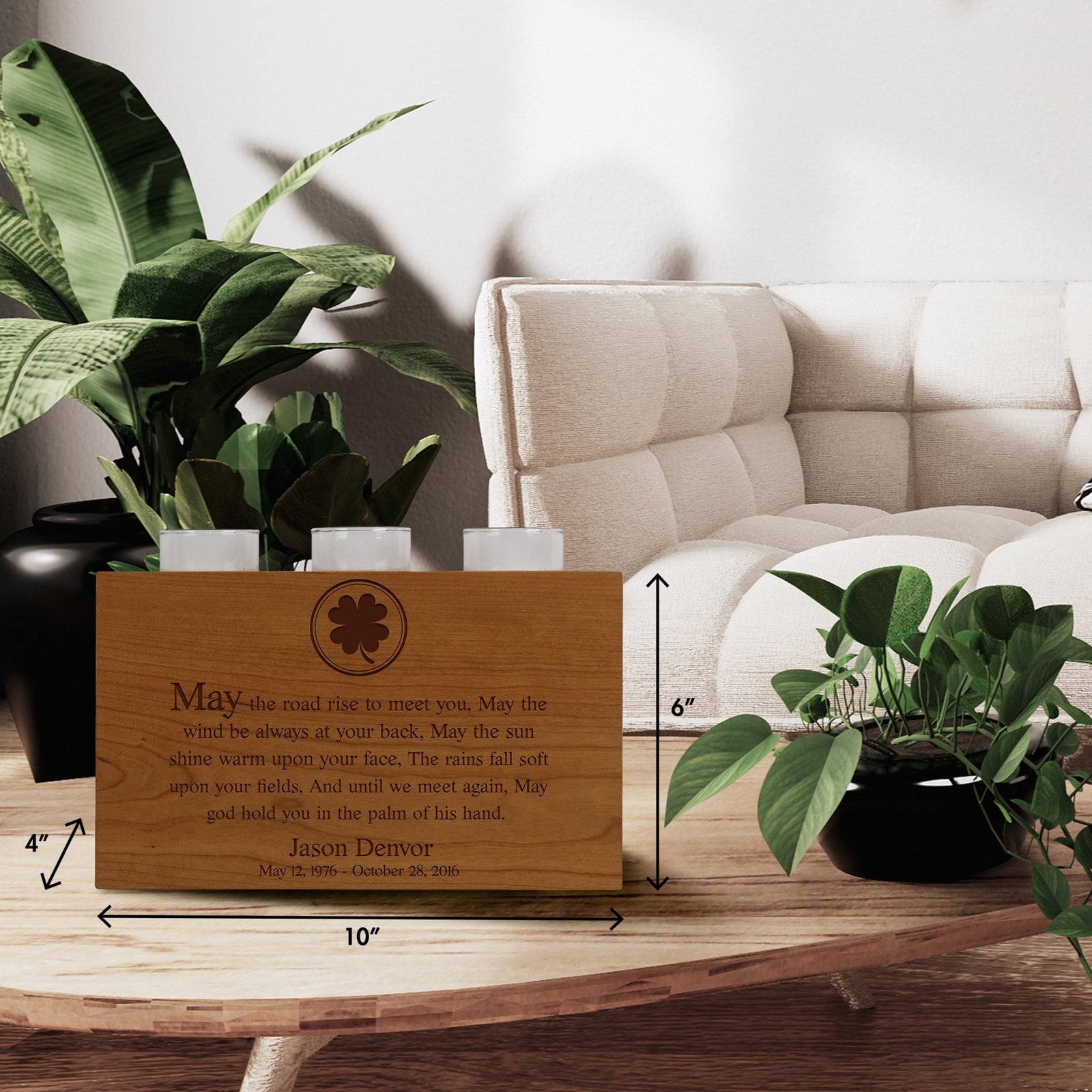 Custom Engraved 3 Votive Candle Holder and Urn Box for Human Ashes holds 90 cu in May The Road Rise To Meet You - LifeSong Milestones