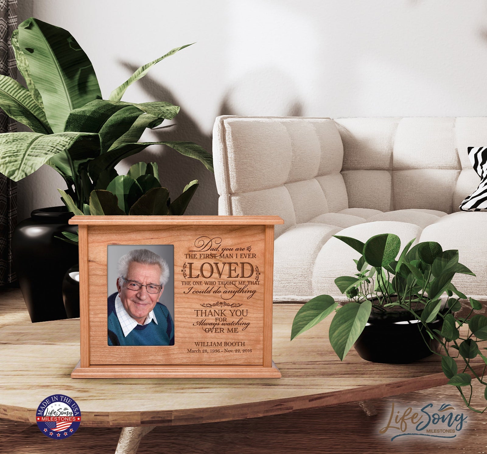 Personalized Engraved Photo Cremation Urn Box Memorial Gift