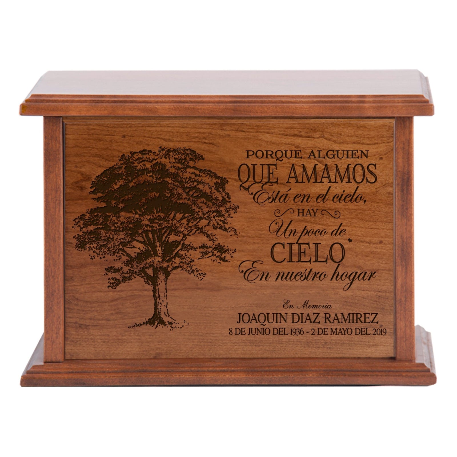 Custom Engraved Cherry Wood Cremation Urn Que Amamos - LifeSong Milestones