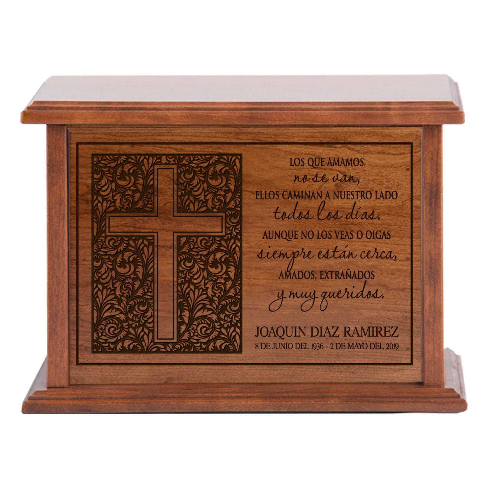 Custom Engraved Cherry Wood Cremation Urn Todos Los Dias - LifeSong Milestones