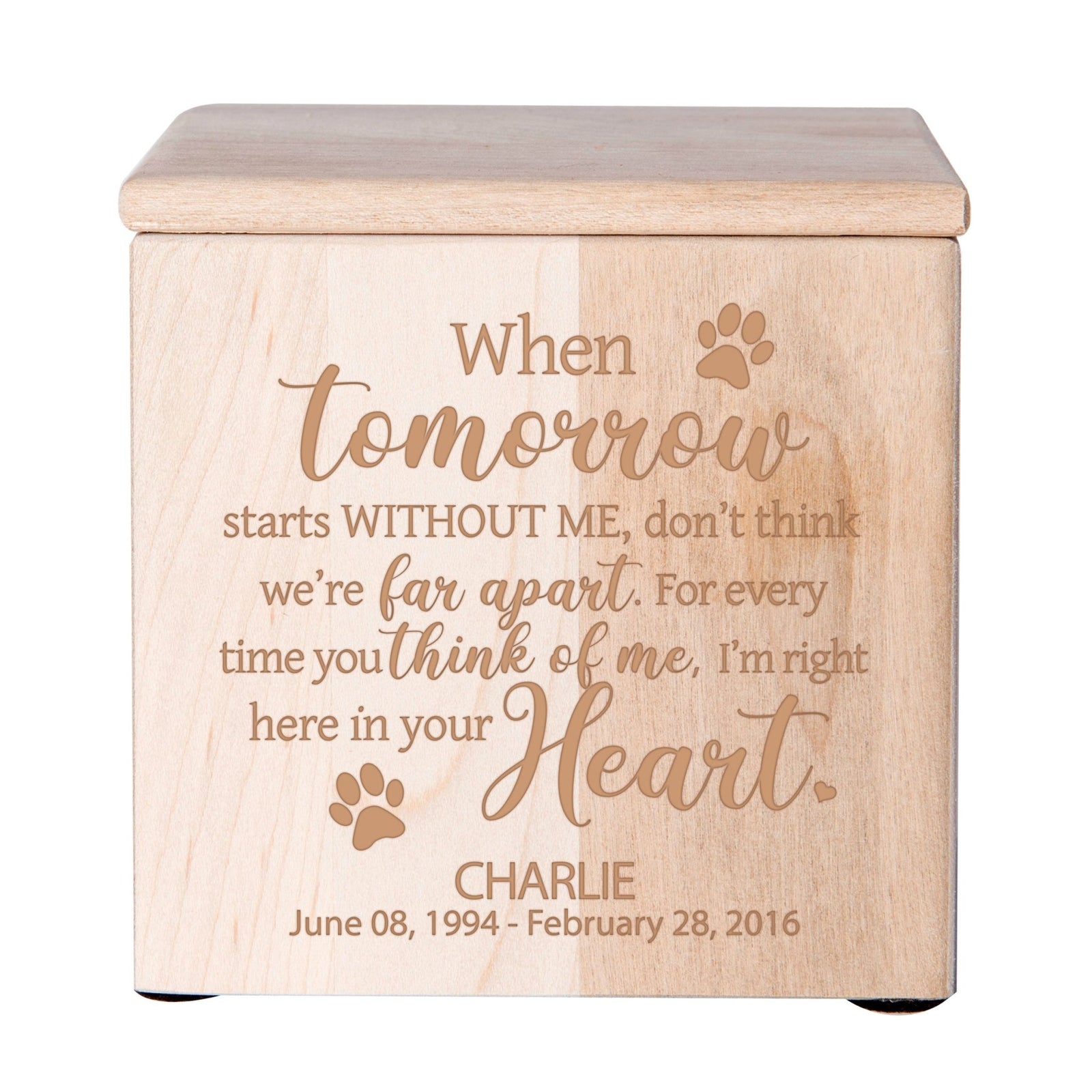 Personalized Pet Memorial Wooden Keepsake Cremation Urn Box for Dog or Cat